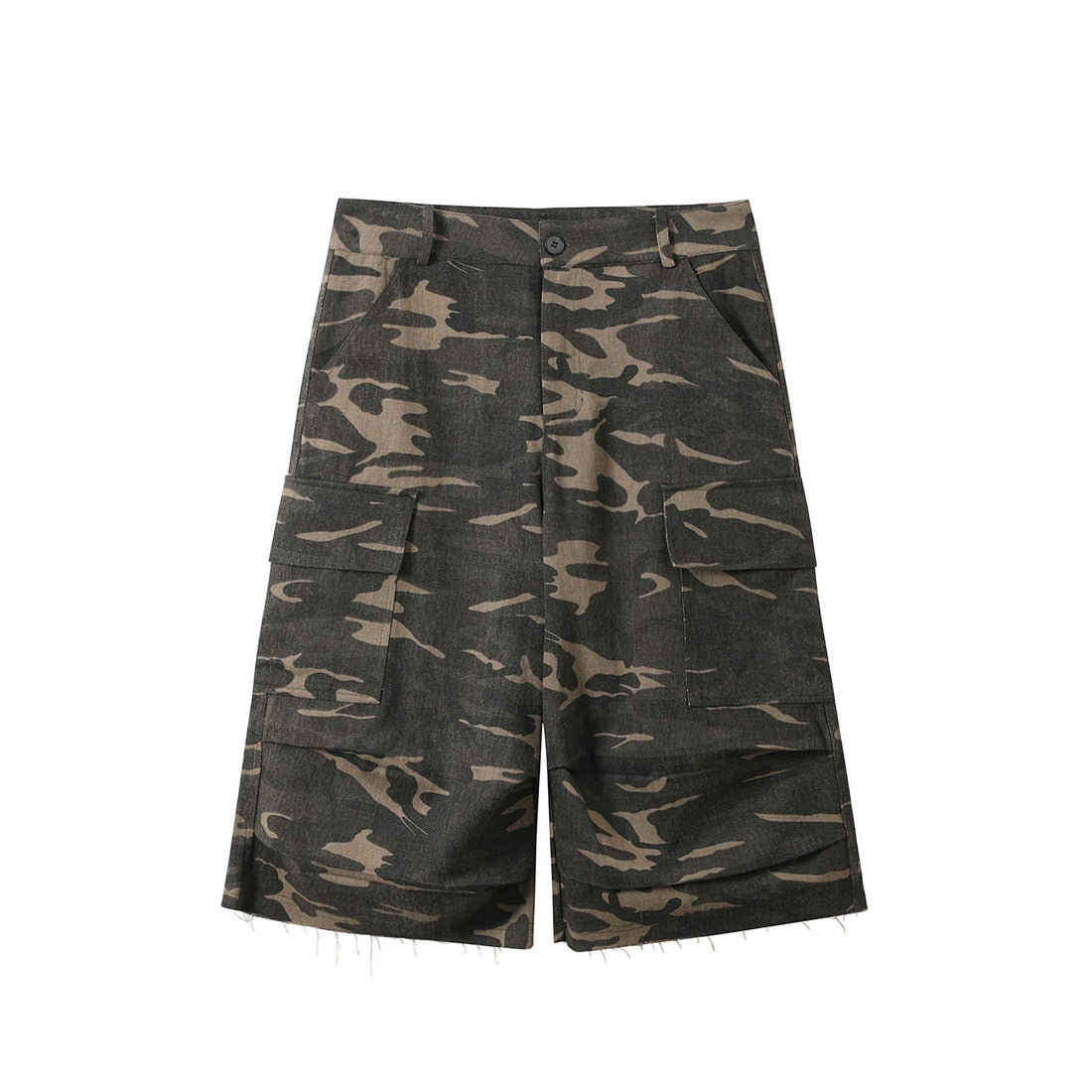 DONSMOKE Camo Multi-Pocket Raw-Edge Curved Shorts-Shorts-XS-Free Shipping Leatheretro