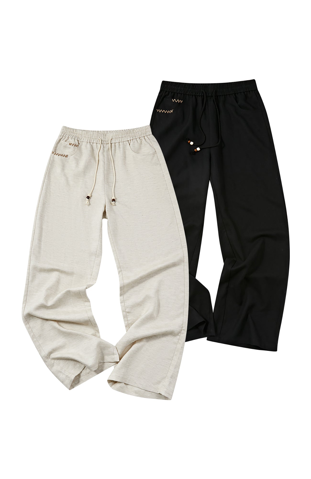 KREATE Stitched Drawstring Straight-Leg Trousers-Pants-S (Preorder)-Black-Free Shipping Leatheretro