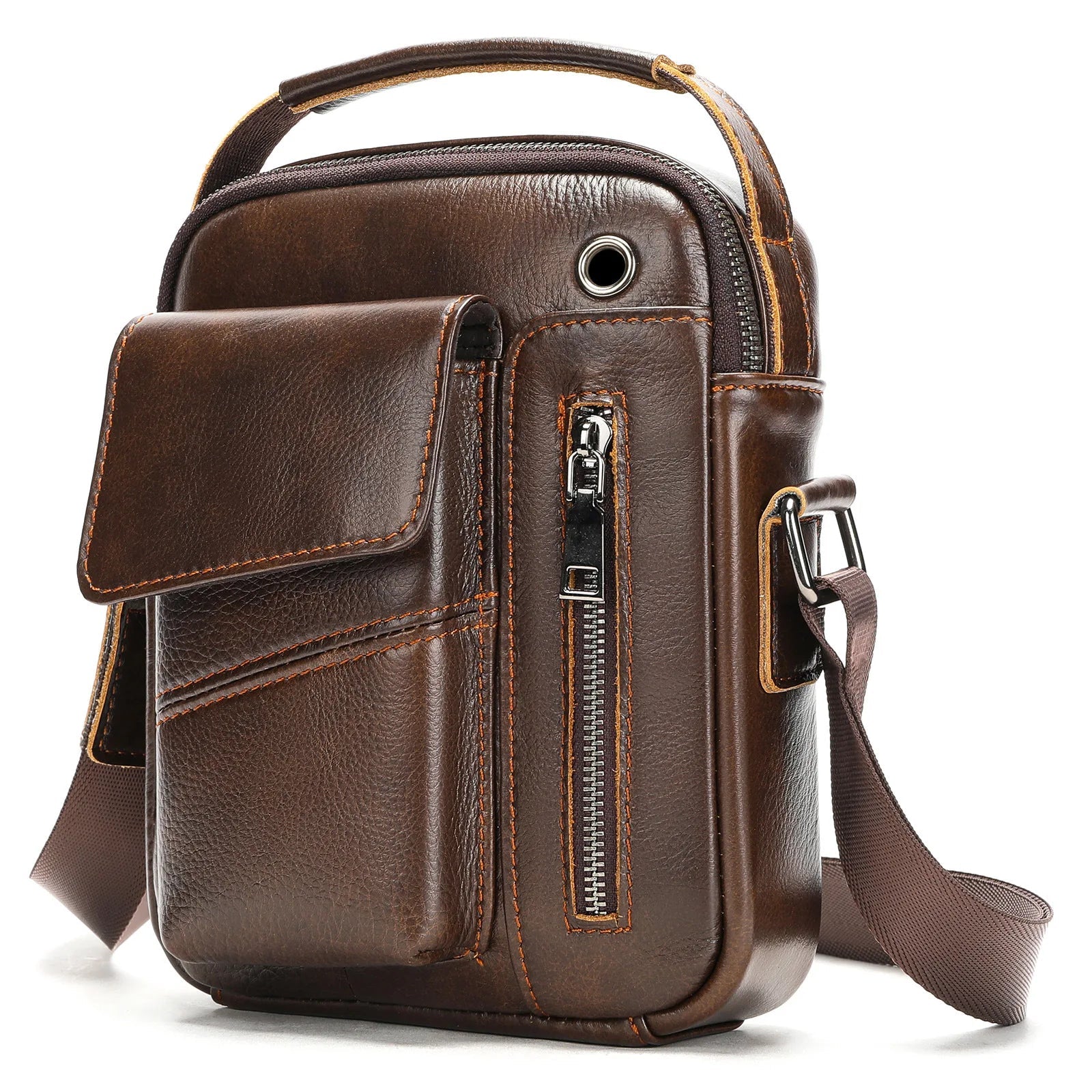Men's Cowhide Casual Crossbody Bag - Large Capacity Leather Sling Bags-Crossbody Bag-7512Coffee-Free Shipping Leatheretro