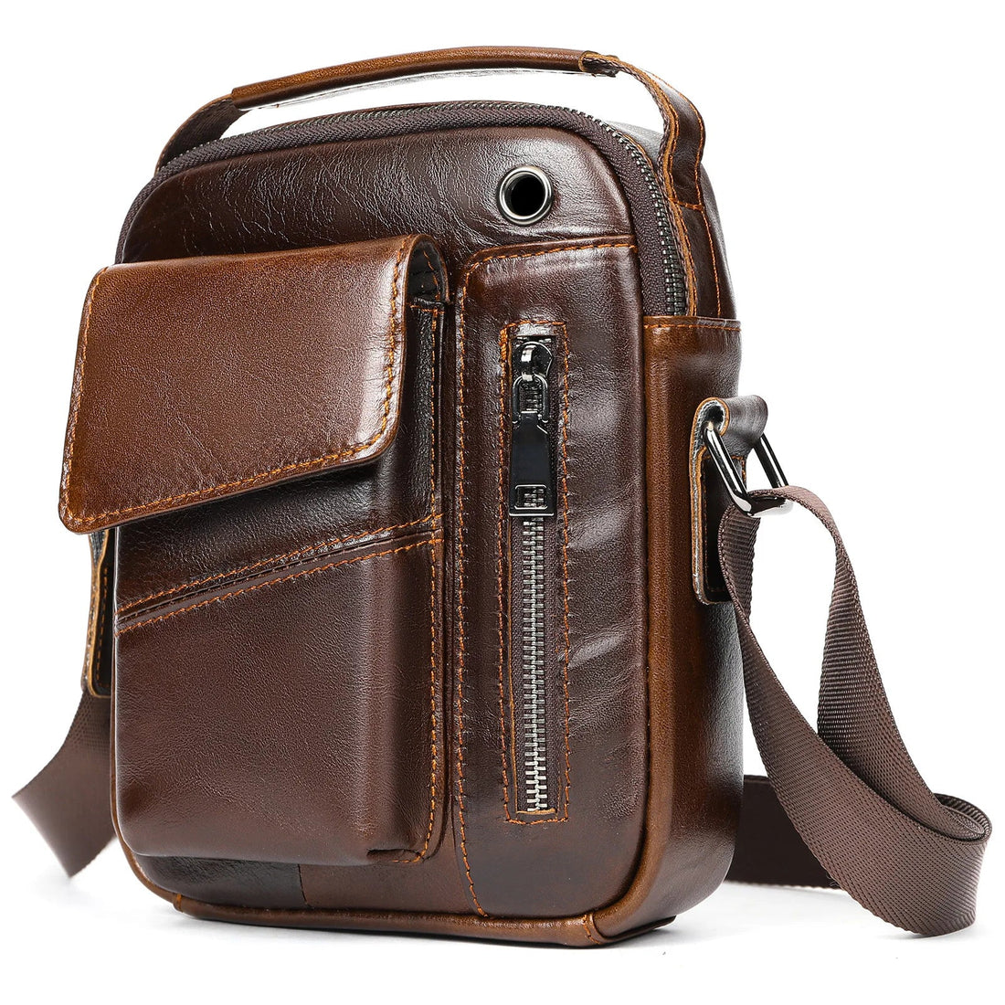 Men's Cowhide Casual Crossbody Bag - Large Capacity Leather Sling Bags-Crossbody Bag-7512Oil Coffee-Free Shipping Leatheretro