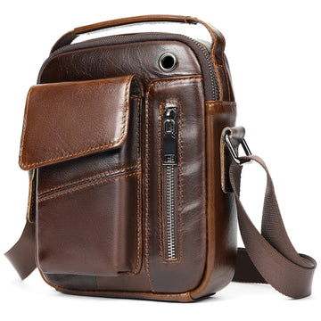 Men's Cowhide Casual Crossbody Bag - Large Capacity Leather Sling Bags-Crossbody Bag-7512Oil Coffee-Free Shipping Leatheretro