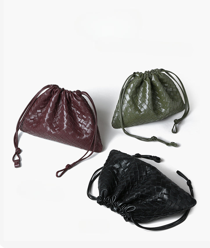 Vintage Handmade Woven Sheepskin Drawstring Bag-Handbags-Red-Free Shipping Leatheretro