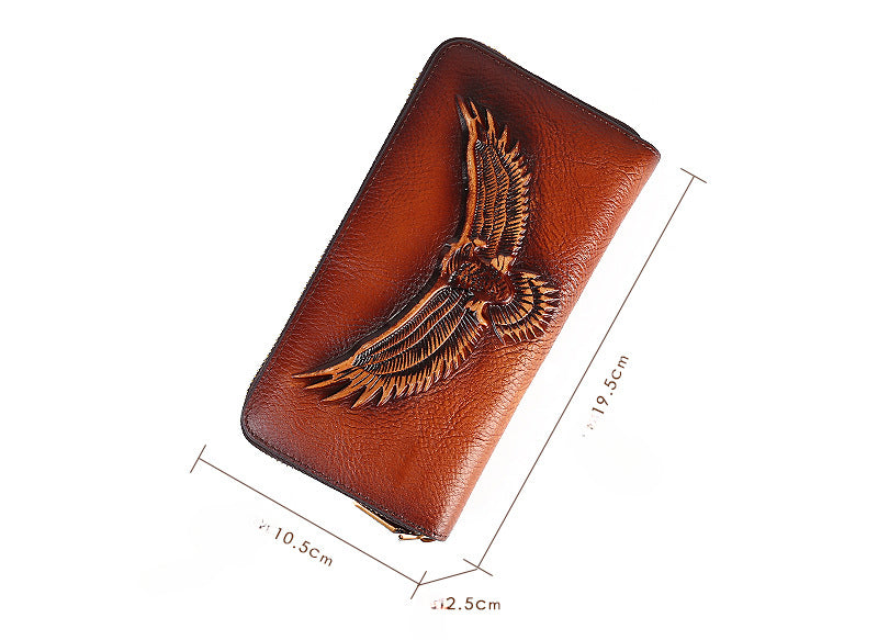 Full-Grain Leather Unisex Wallet - Multi-Card Slots, Eagle Design Spacious Design & Phone Pocket-Handbags, Wallets & Cases-Dark Brown-Free Shipping Leatheretro
