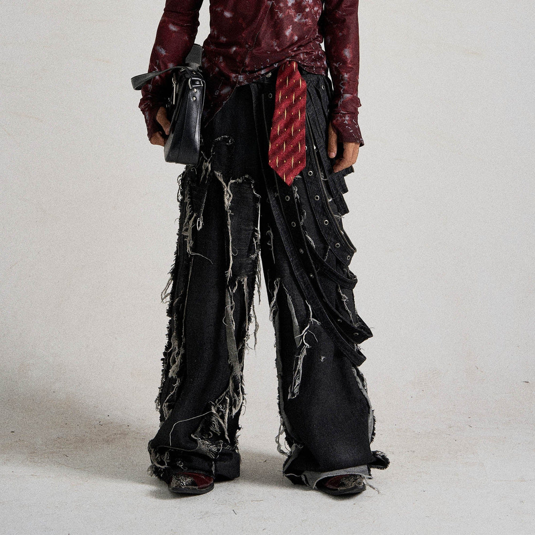 FLYERRER Heavily Frayed Layered Strap Jeans-Jeans-S-Free Shipping Leatheretro