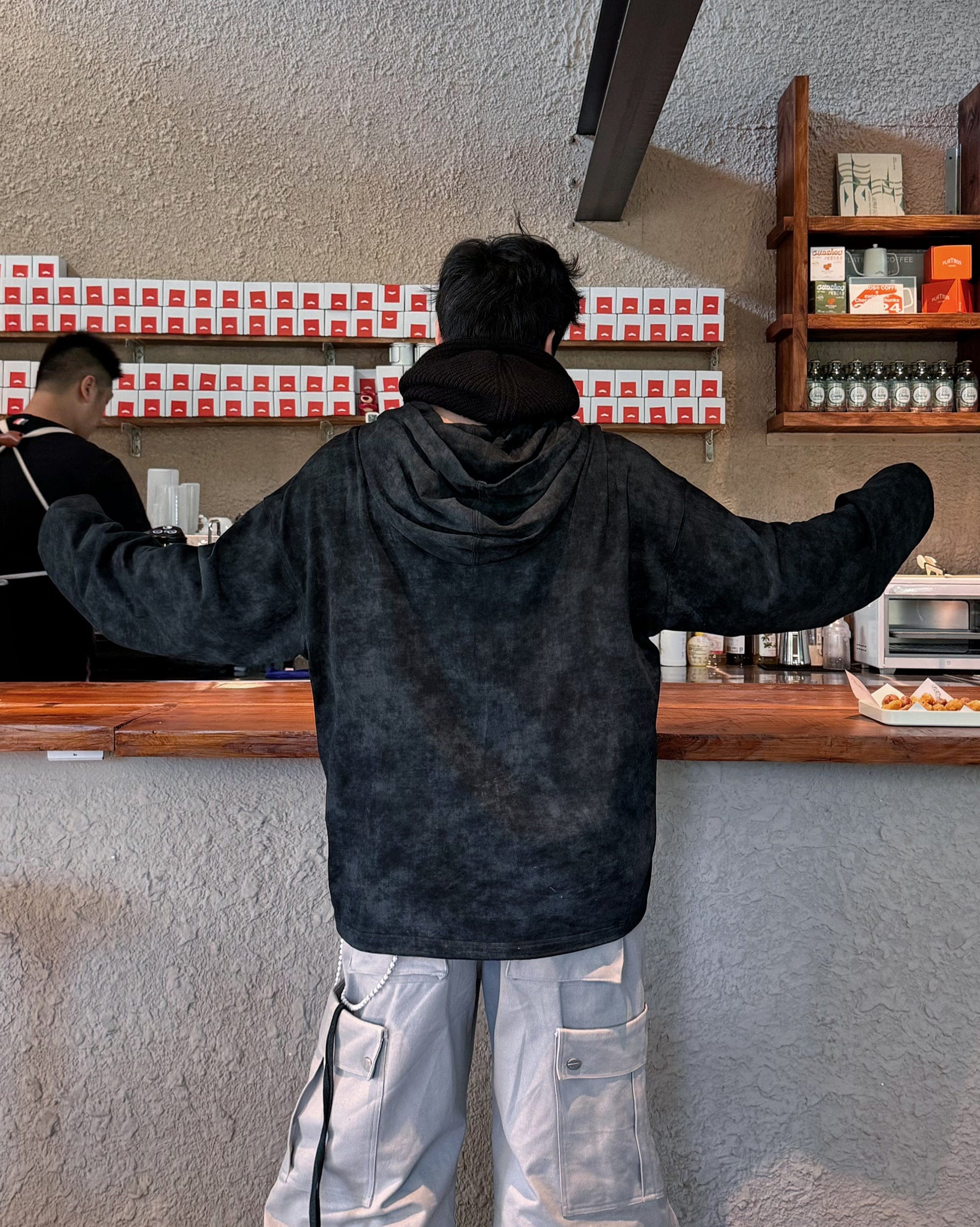 RELABEL Butterfly Buttoned Faded Hoodie-Hoodie-S-Dark Grey-Free Shipping Leatheretro