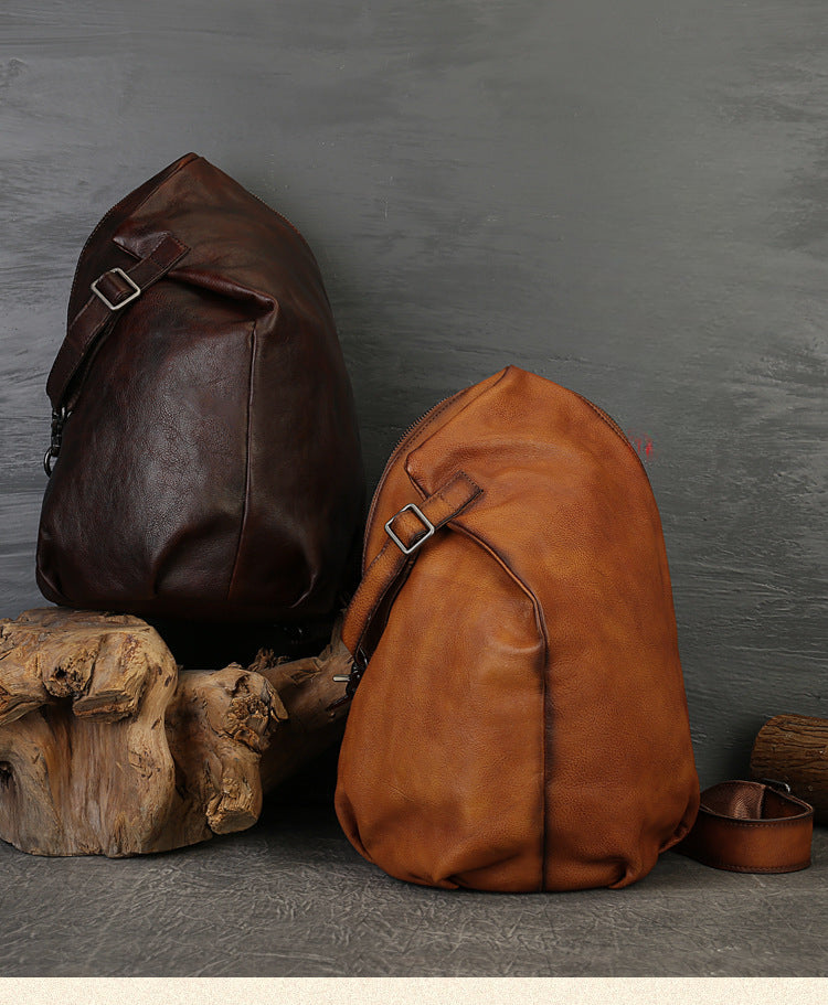 Genuine Full-Grain Leather Unisex Crossbody Chest Bag – Handmade Vintage Retro Style Shoulder Purse for Men & Women-crossbody bags-Brown-Free Shipping Leatheretro