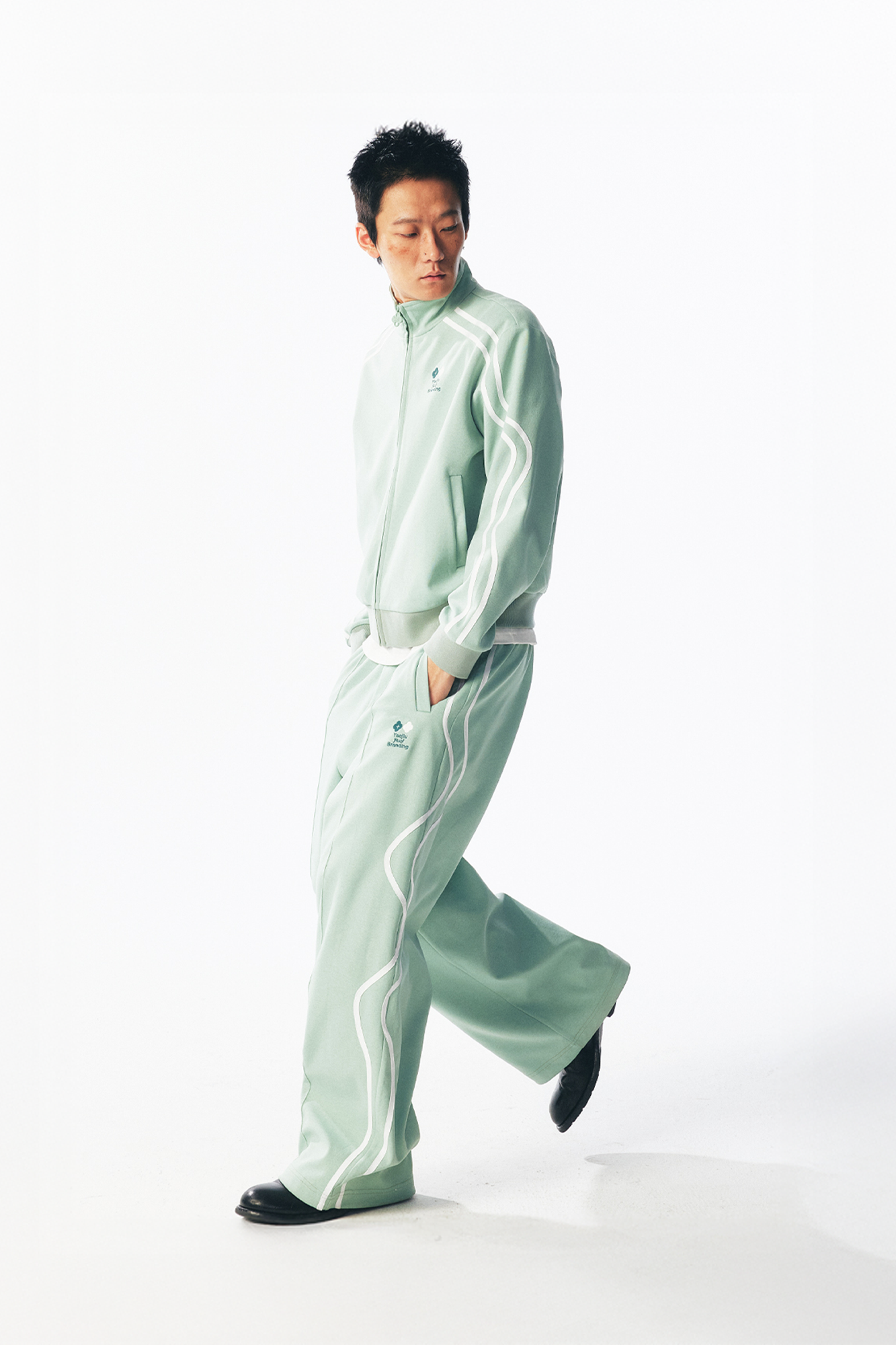 1997 POSTOFFICE Contrast Curved-Stripe Qucik-Dry Track Pants-Pants-S (Preorder)-Green-Free Shipping Leatheretro