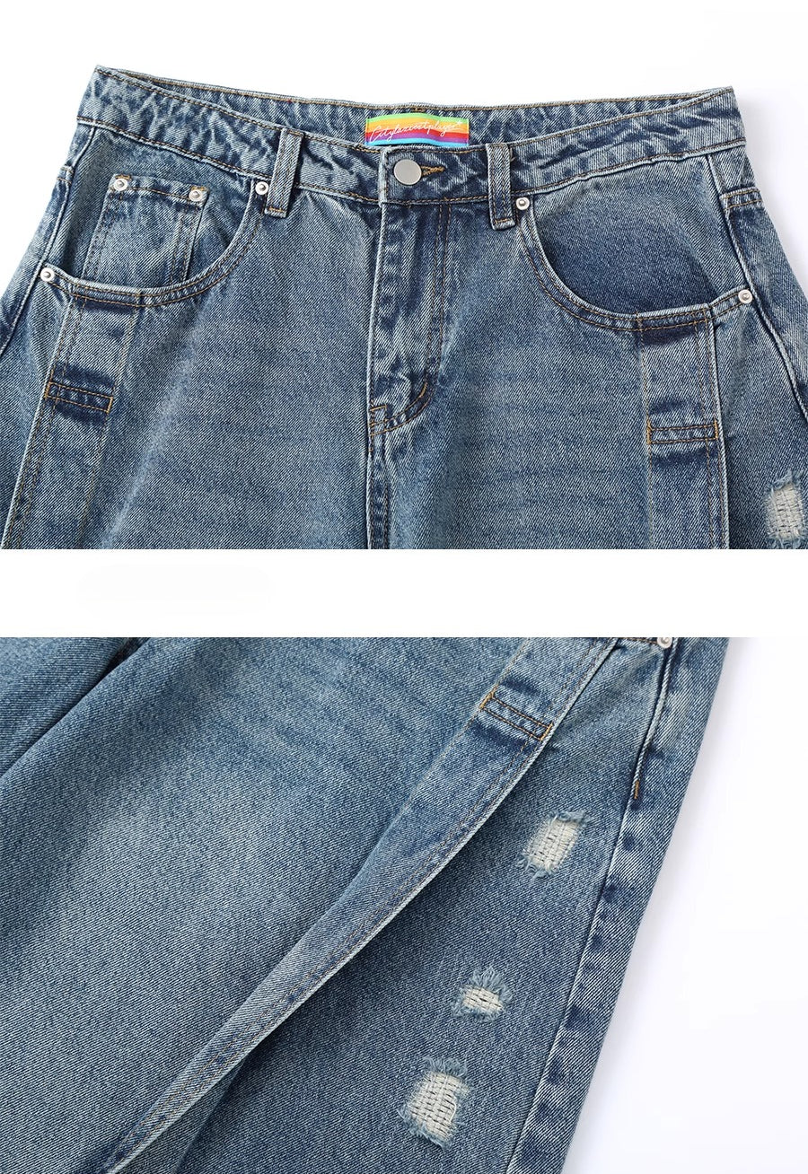 CLP Men's Distressed Cargo Jeans-Blue-M-Free Shipping Leatheretro
