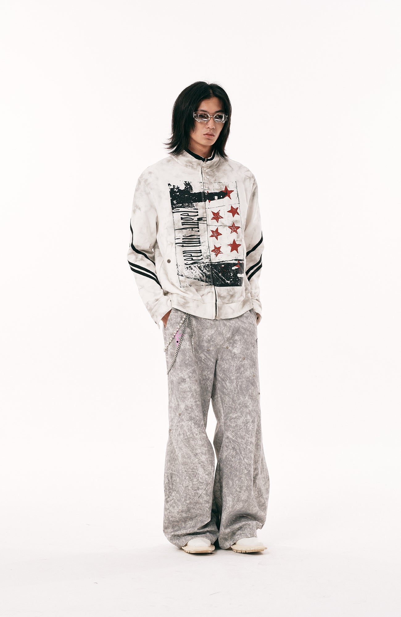 PASET Dirty Wash Star Graphic Track Jacket-Jacket-S-Free Shipping Leatheretro
