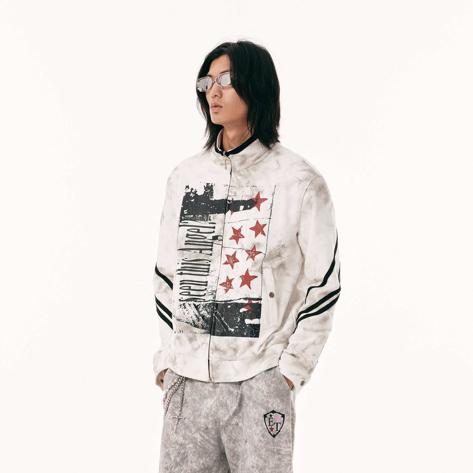 PASET Dirty Wash Star Graphic Track Jacket-Jacket-S-Free Shipping Leatheretro