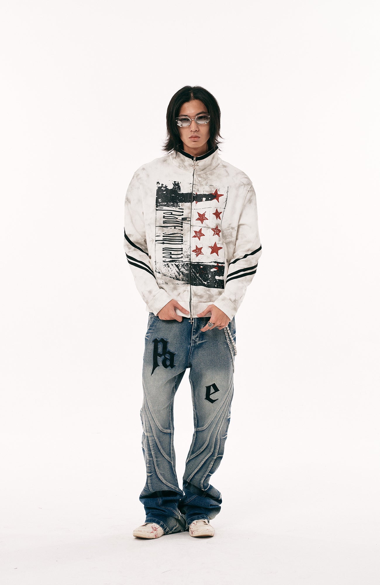 PASET Dirty Wash Star Graphic Track Jacket-Jacket-S-Free Shipping Leatheretro