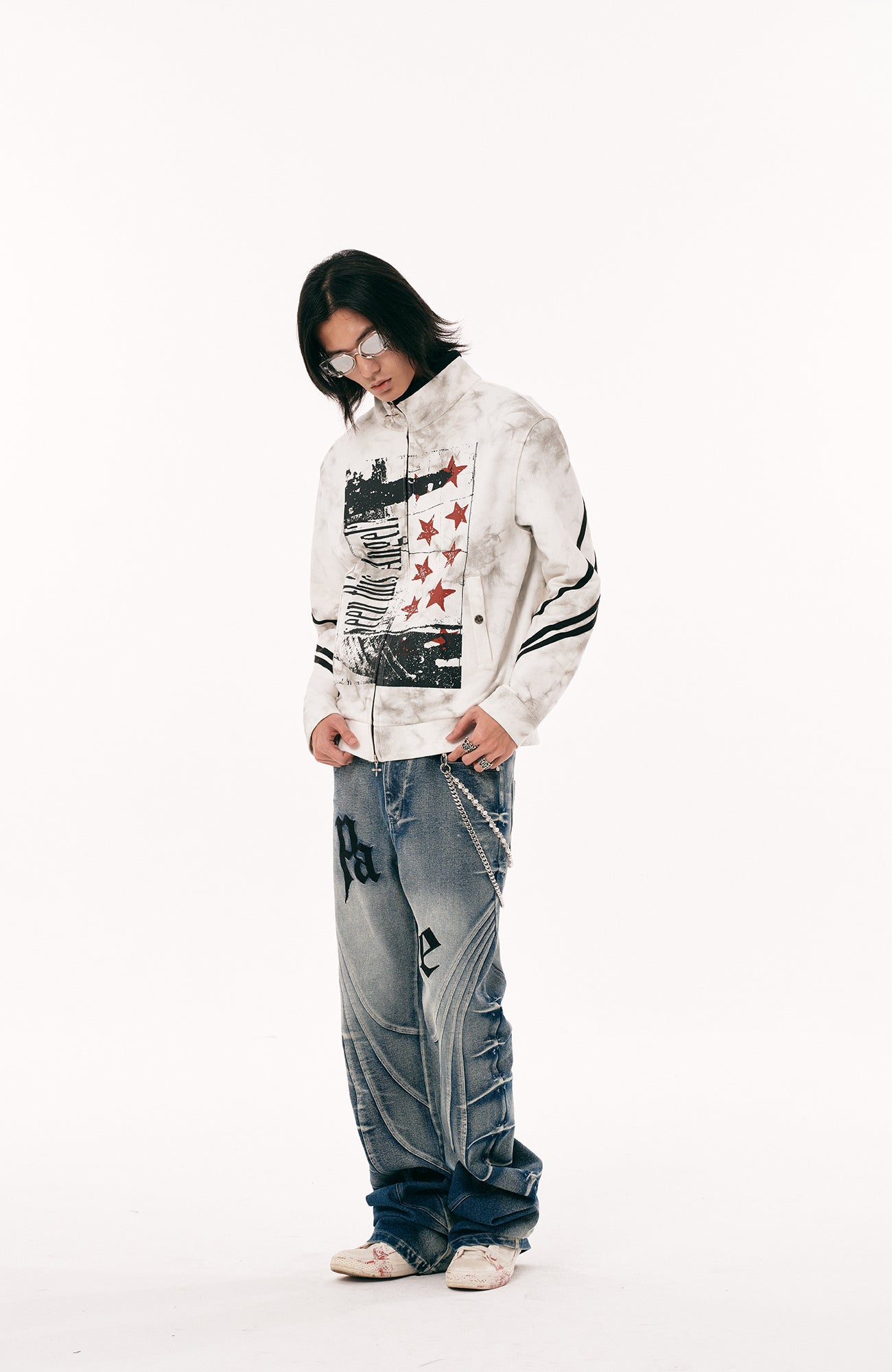 PASET Dirty Wash Star Graphic Track Jacket-Jacket-S-Free Shipping Leatheretro