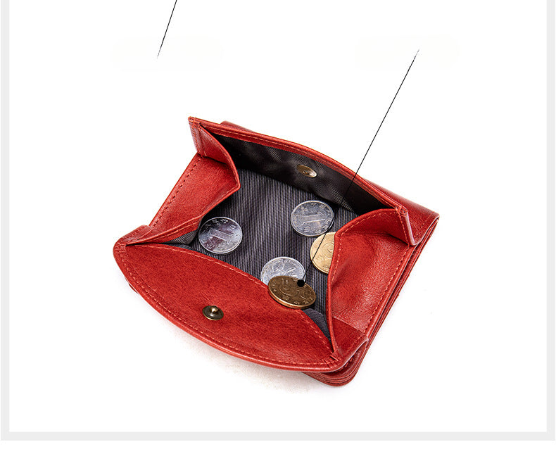 Genuine Leather Wallet for Women – Short Design with Full-Grain Cowhide Change Purse for Women-Handbags, Wallets & Cases-Red-Free Shipping Leatheretro