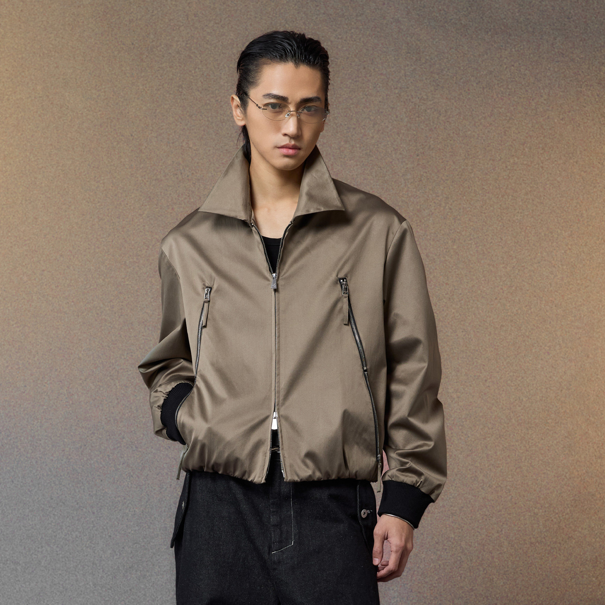ALVNG AR ANTS Ruched-Sleeve Dual-Zips Bomber Jacket-Jacket-S-Free Shipping Leatheretro