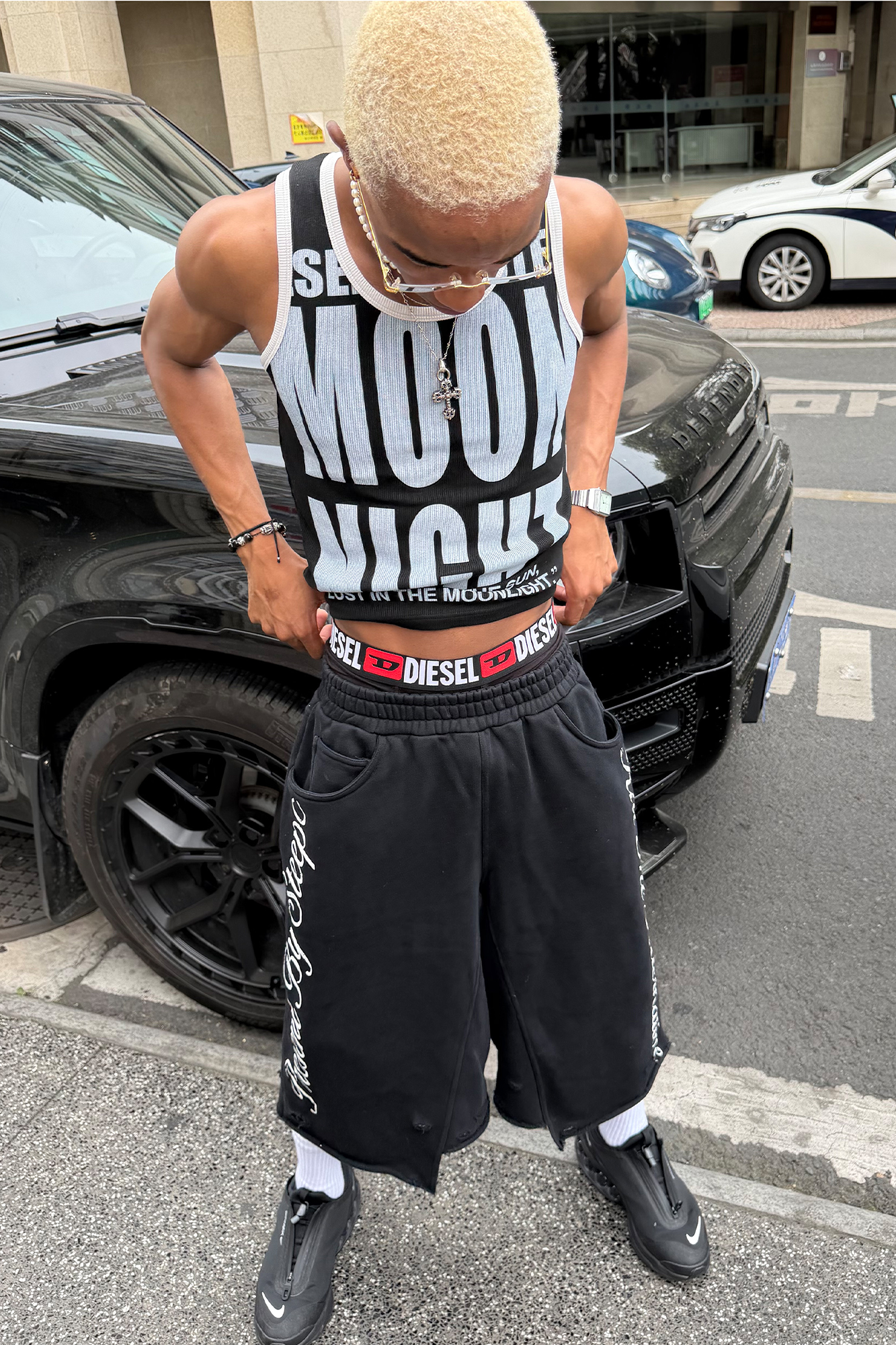 STEEPC Raw Edge Graphic Paneled Sweat Shorts-Shorts-S / 24“-Free Shipping Leatheretro
