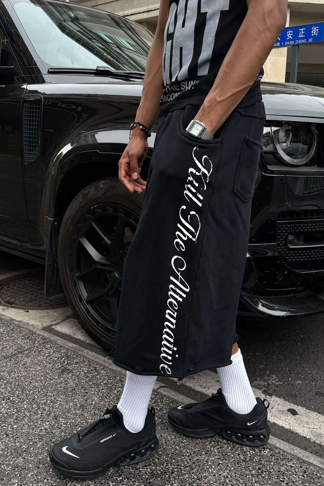 STEEPC Raw Edge Graphic Paneled Sweat Shorts-Shorts-S / 24“-Free Shipping Leatheretro