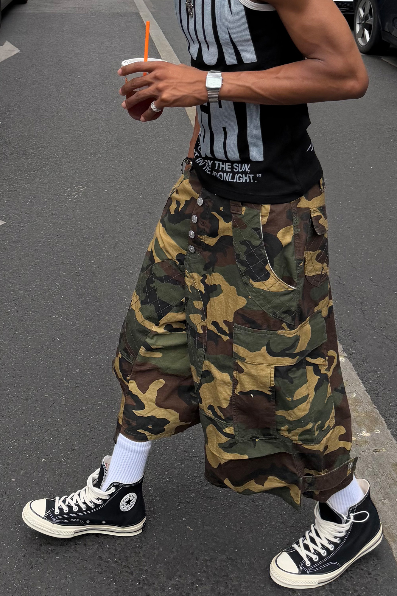 STEEPC Button-Fly Camo Quilted Cargo Shorts-Shorts-S / 28"-Free Shipping Leatheretro