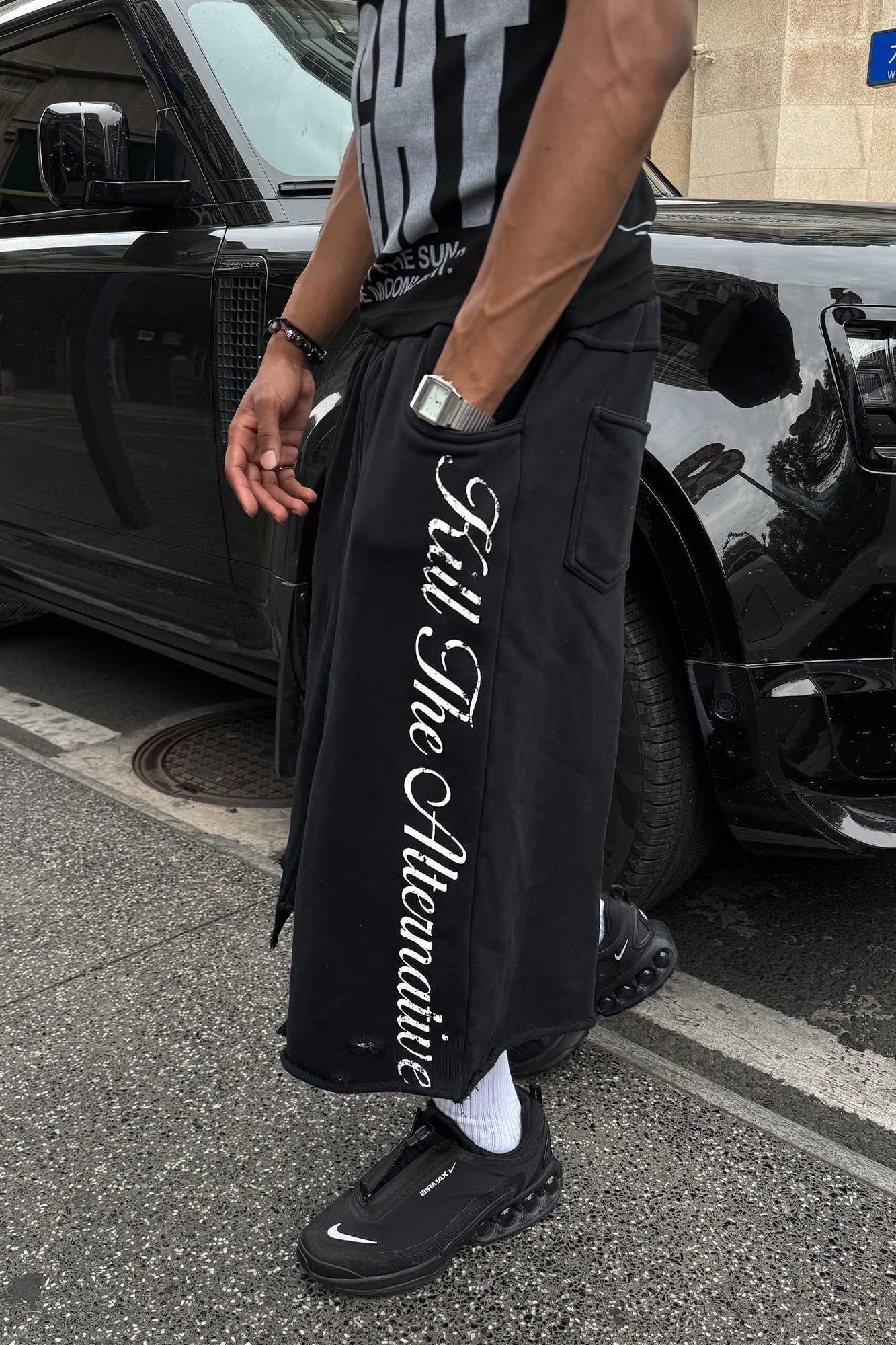 STEEPC Raw Edge Graphic Paneled Sweat Shorts-Shorts-S / 24“-Free Shipping Leatheretro