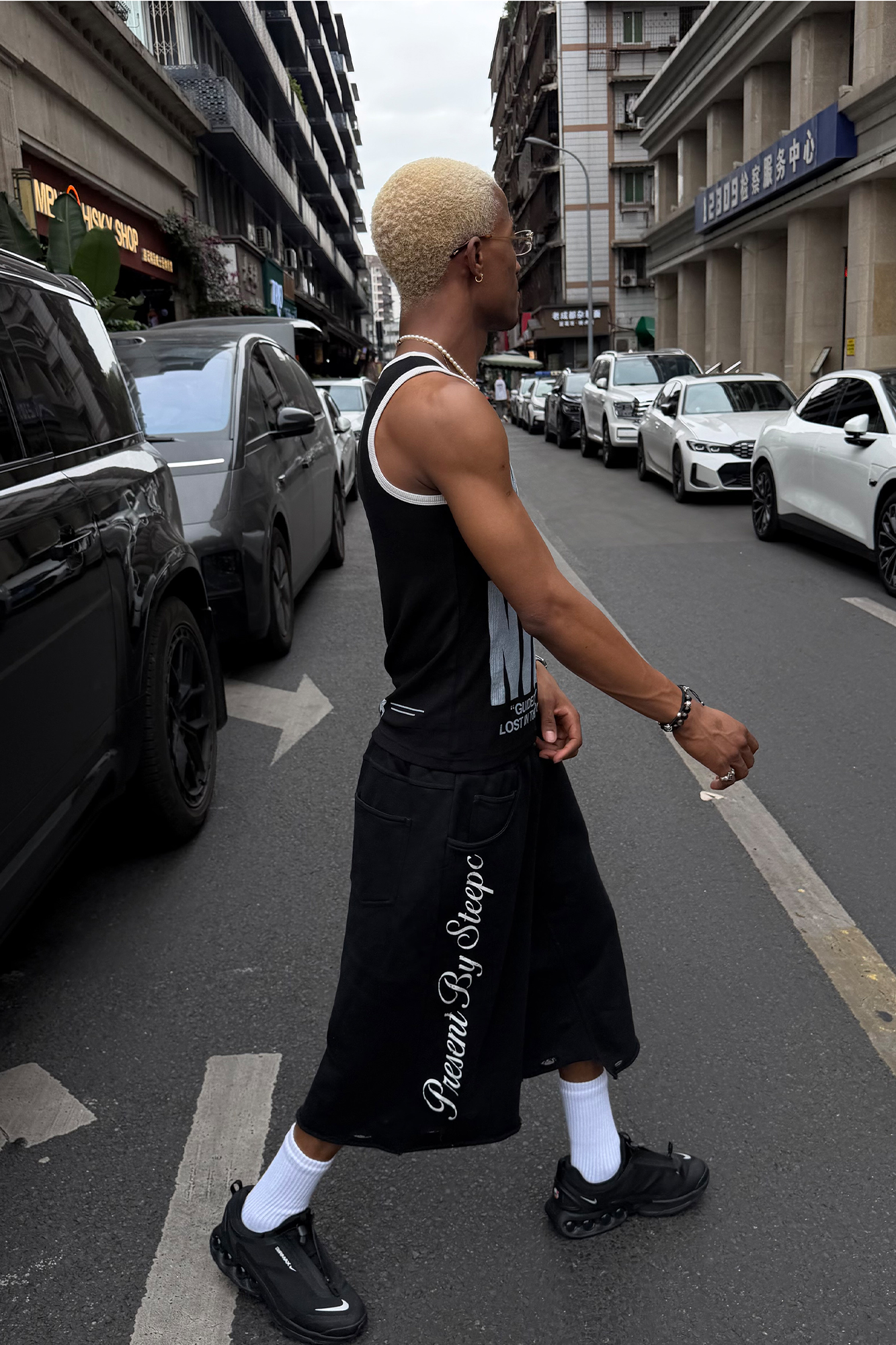 STEEPC Raw Edge Graphic Paneled Sweat Shorts-Shorts-S / 24“-Free Shipping Leatheretro