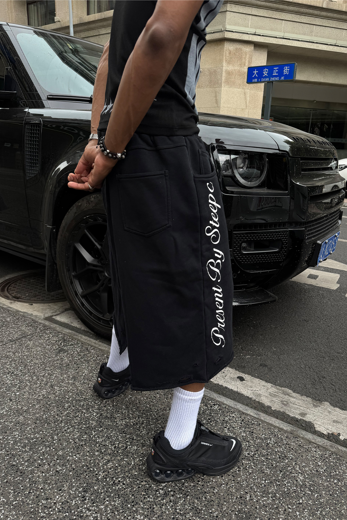 STEEPC Raw Edge Graphic Paneled Sweat Shorts-Shorts-S / 24“-Free Shipping Leatheretro