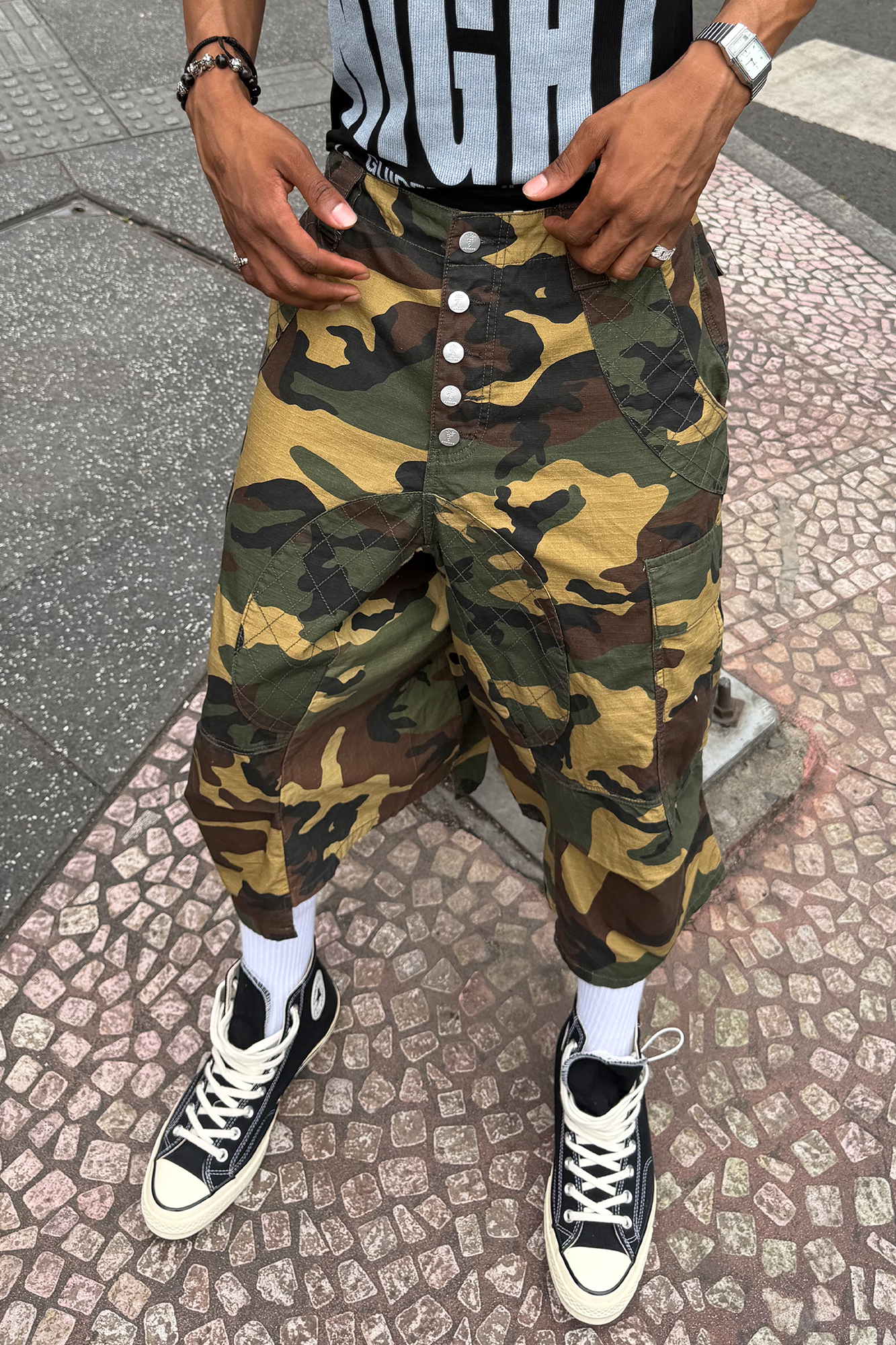 STEEPC Button-Fly Camo Quilted Cargo Shorts-Shorts-S / 28"-Free Shipping Leatheretro