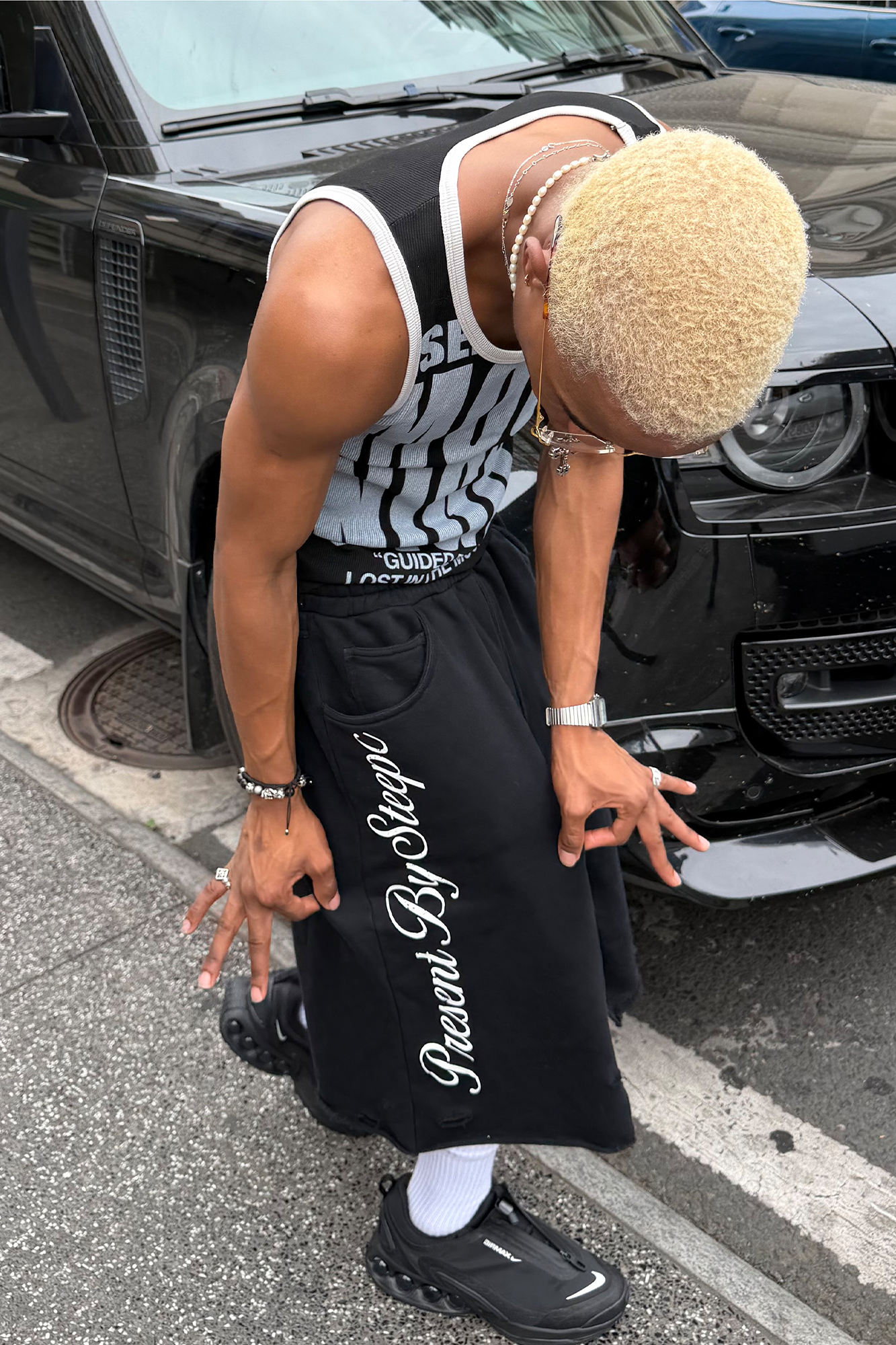STEEPC Raw Edge Graphic Paneled Sweat Shorts-Shorts-S / 24“-Free Shipping Leatheretro