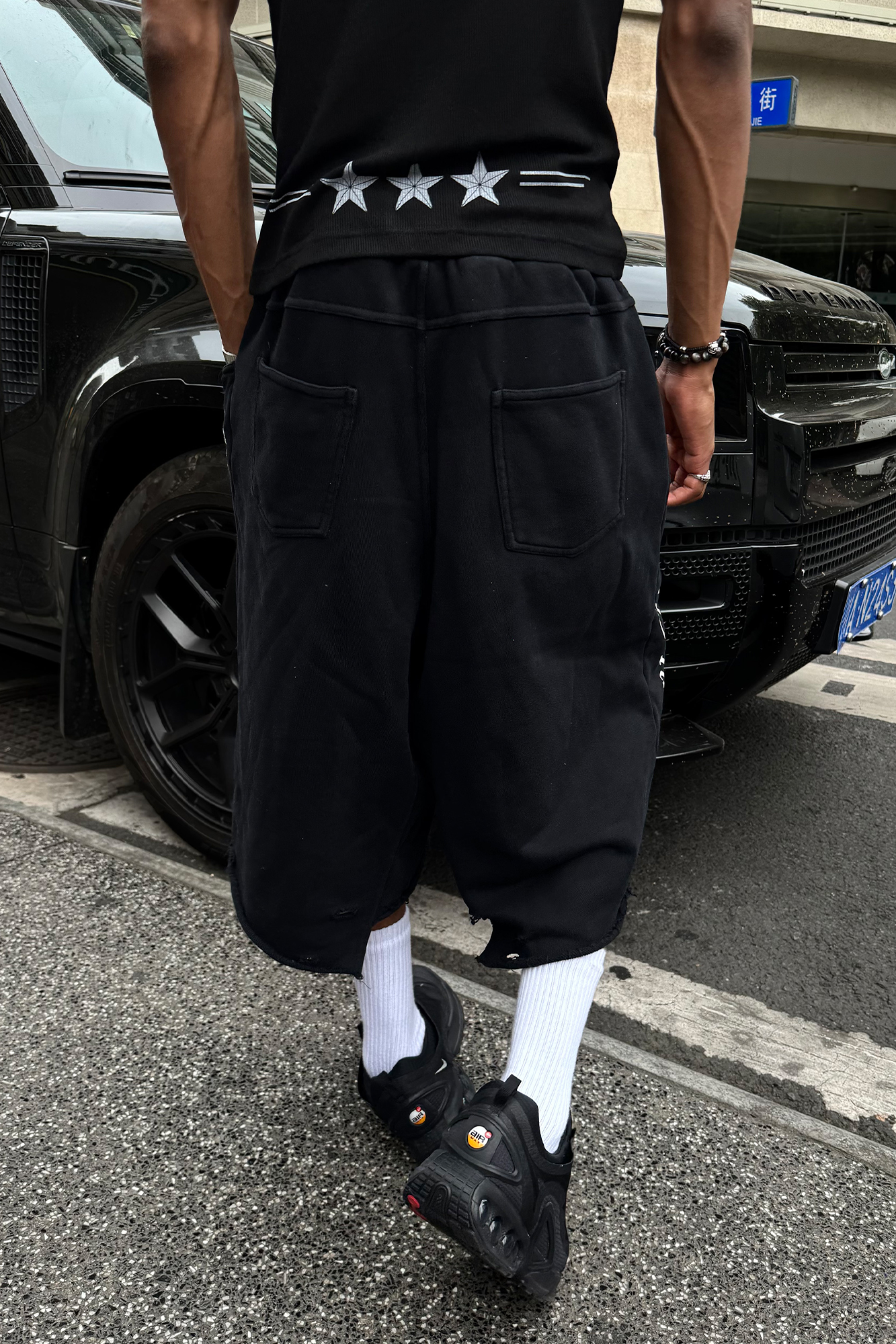 STEEPC Raw Edge Graphic Paneled Sweat Shorts-Shorts-S / 24“-Free Shipping Leatheretro