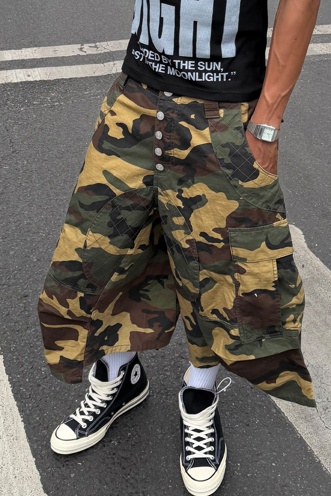 STEEPC Button-Fly Camo Quilted Cargo Shorts-Shorts-S / 28"-Free Shipping Leatheretro