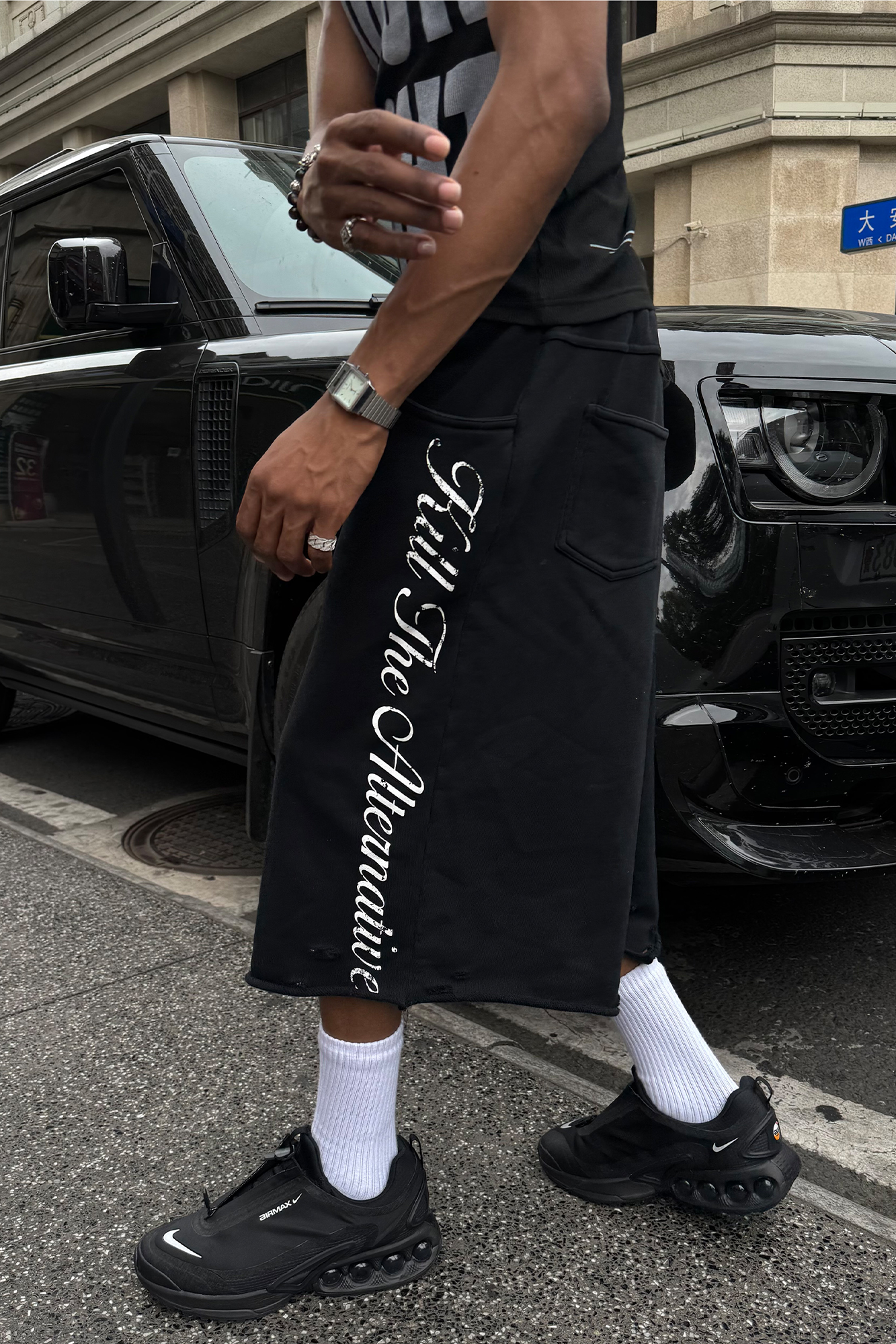 STEEPC Raw Edge Graphic Paneled Sweat Shorts-Shorts-S / 24“-Free Shipping Leatheretro