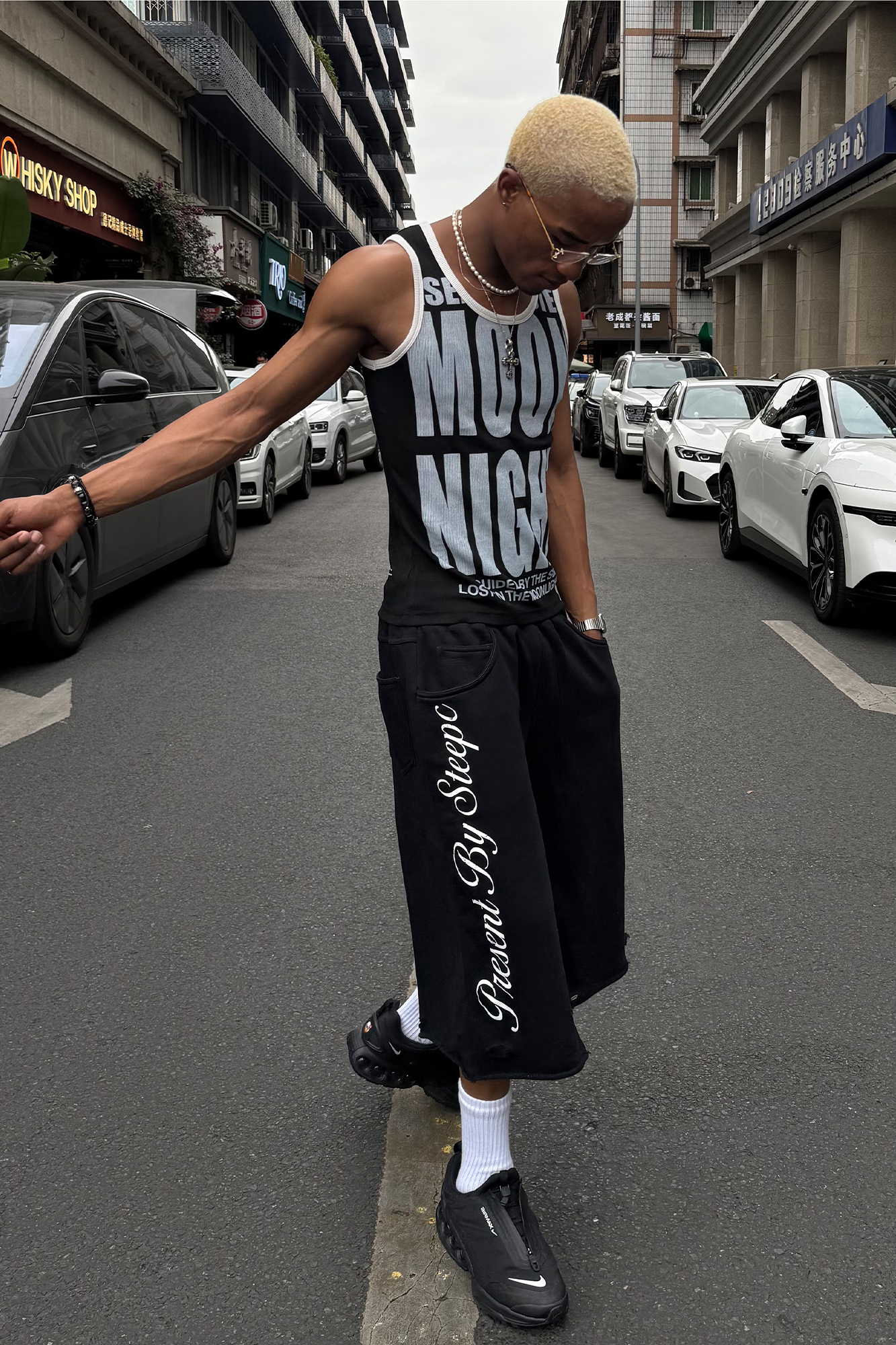 STEEPC Raw Edge Graphic Paneled Sweat Shorts-Shorts-S / 24“-Free Shipping Leatheretro