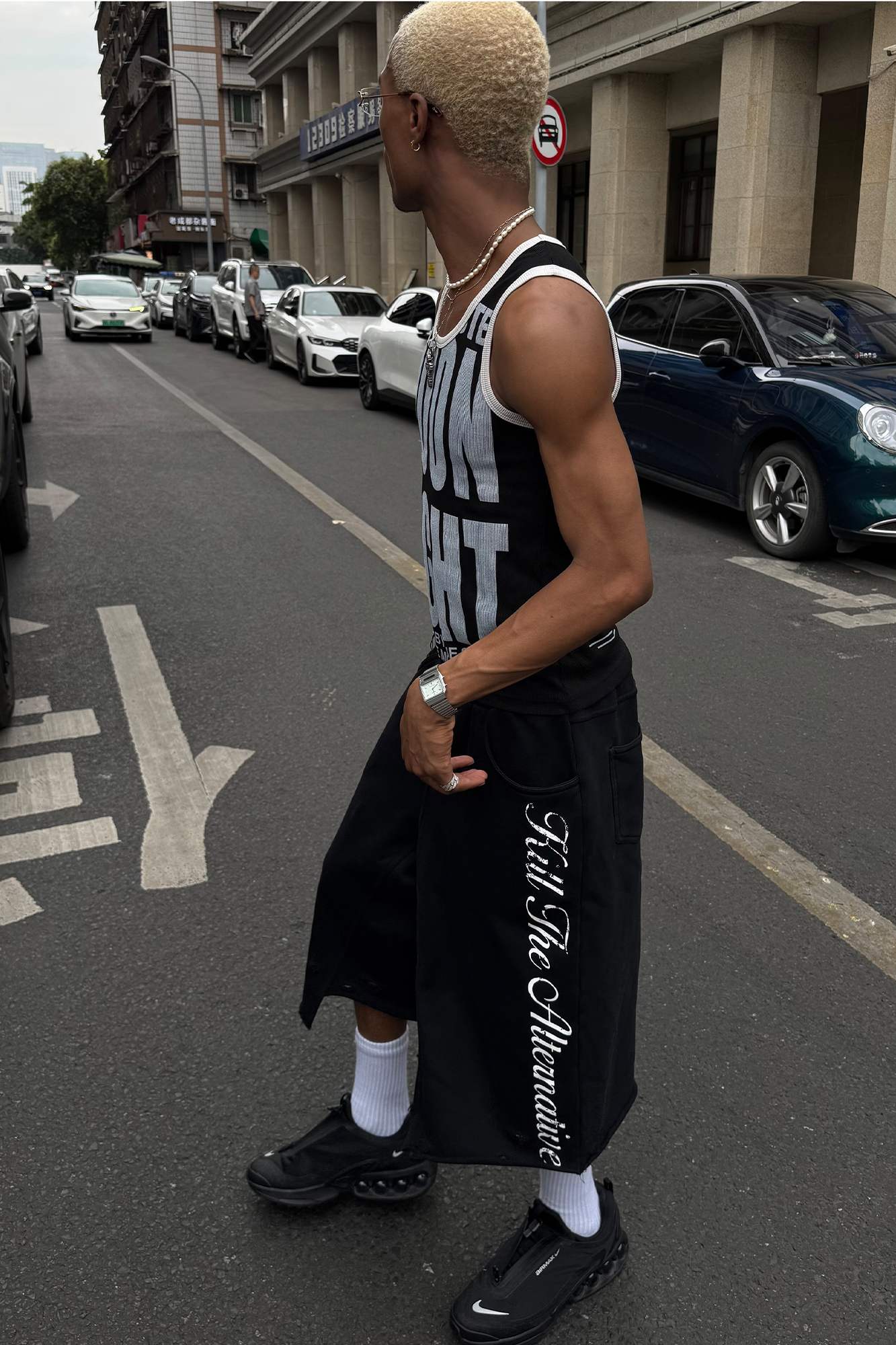 STEEPC Raw Edge Graphic Paneled Sweat Shorts-Shorts-S / 24“-Free Shipping Leatheretro