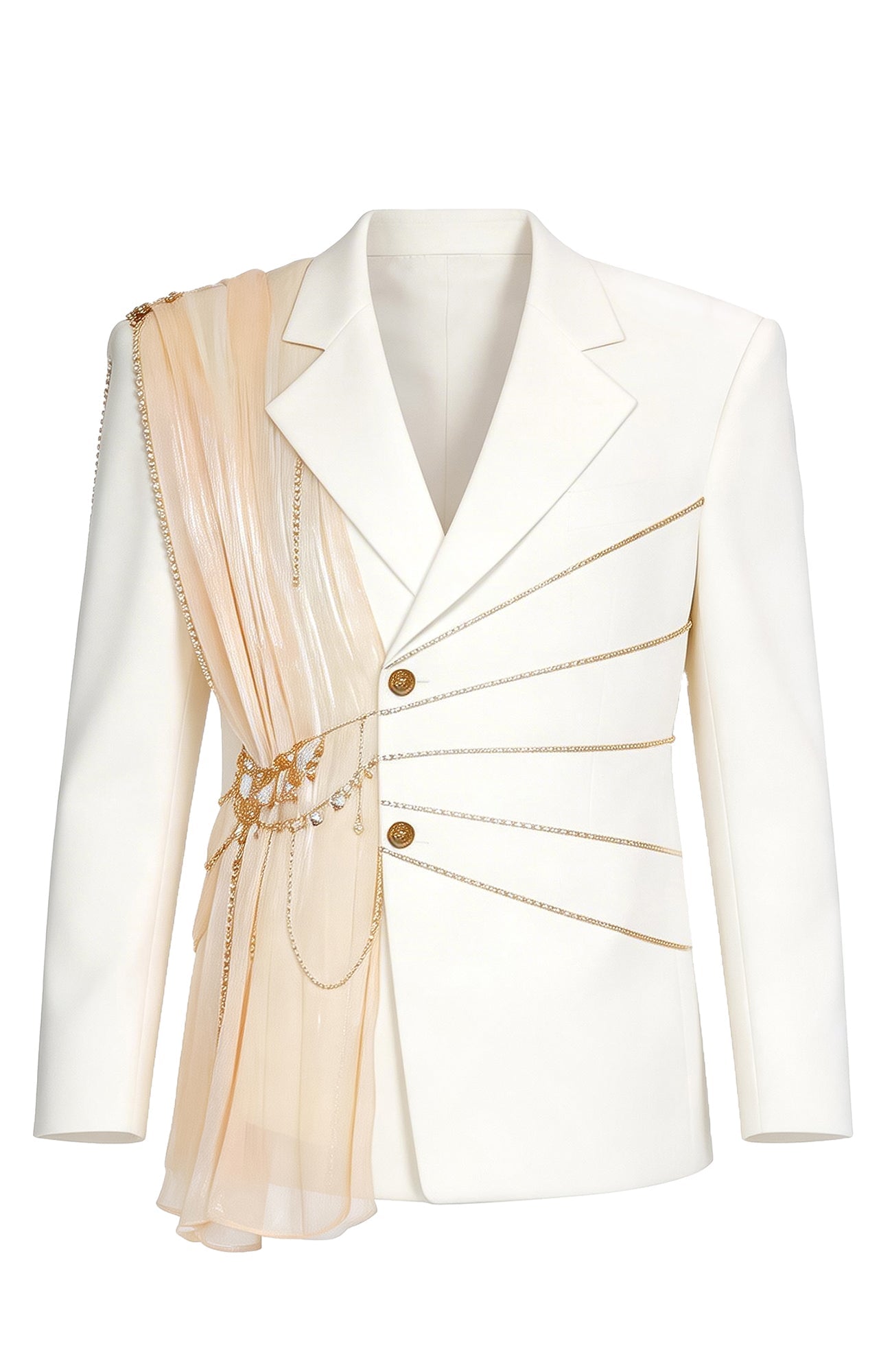 SHANG JIE Chain-Draped Sheer Panel Blazer-Jacket-M (Preorder)-Free Shipping Leatheretro