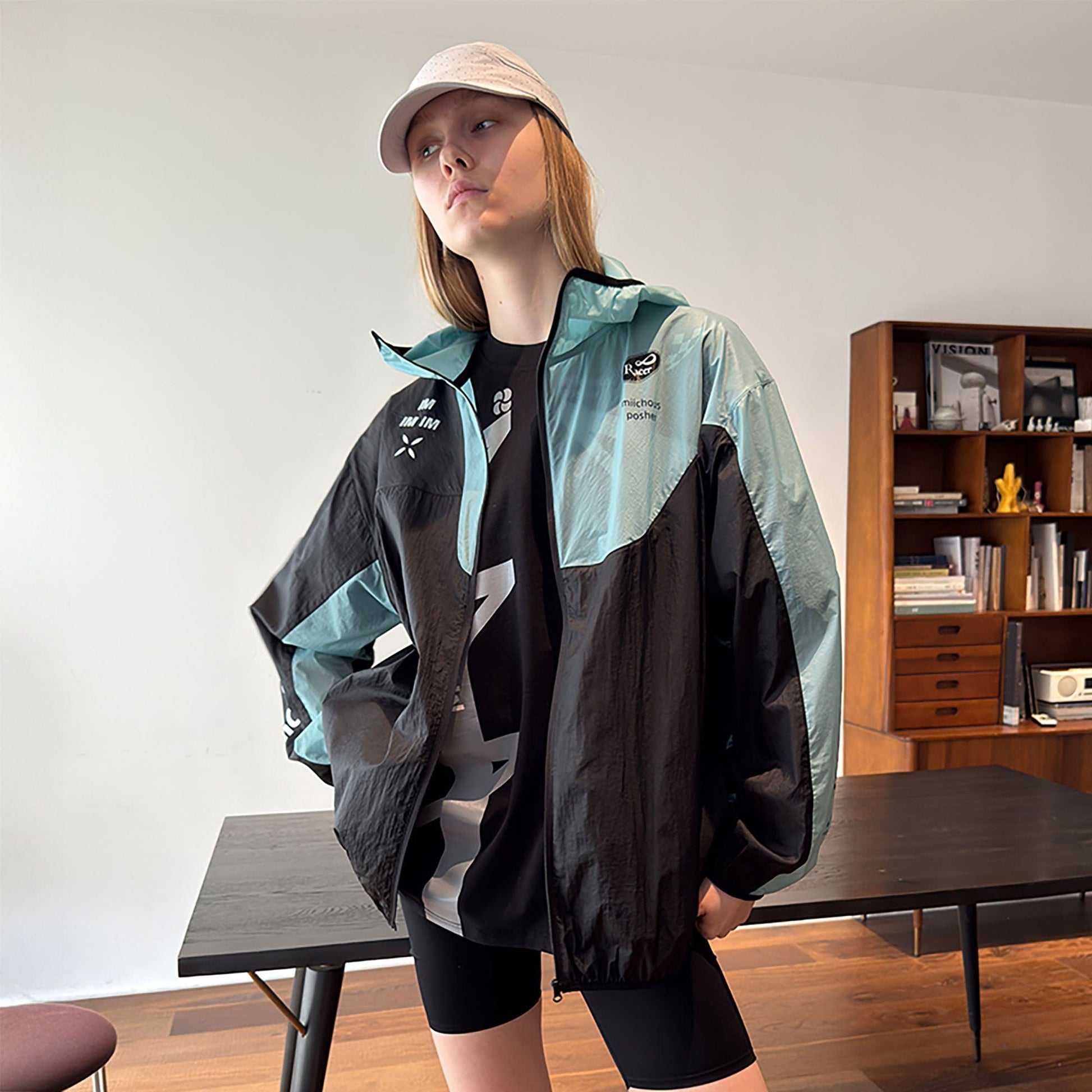 MIICHOUS Contrast Spliced UV Protection Hooded Jacket-Jacket-S-Blue-Free Shipping Leatheretro