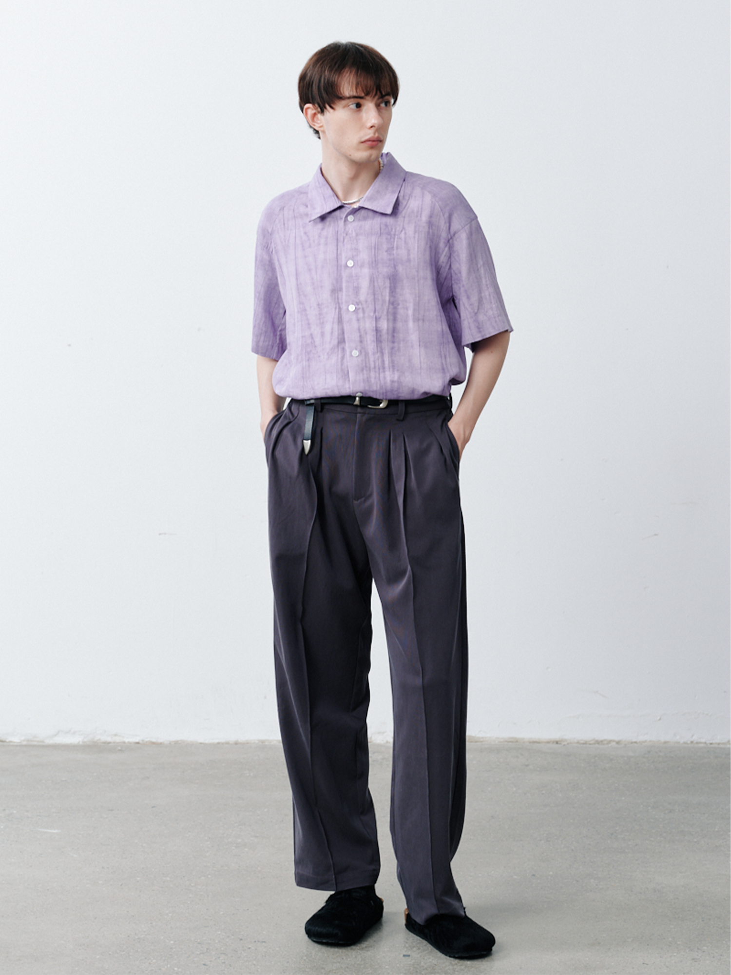 GRAINMUSTARD Crinkled Linen-Cotton Half Shirt-Half shirt-XS-Free Shipping Leatheretro