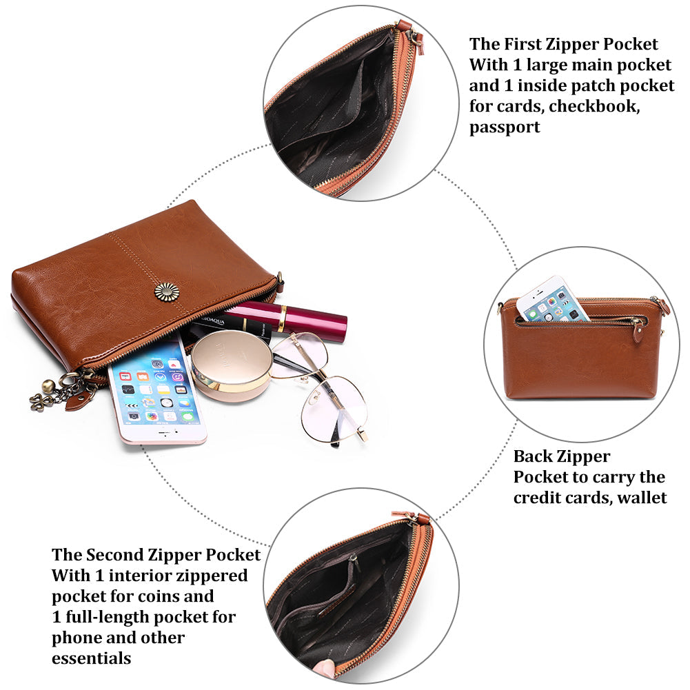 Genuine Leather Women's Clutch Messenger Bag-Clutch-Brown-Free Shipping Leatheretro