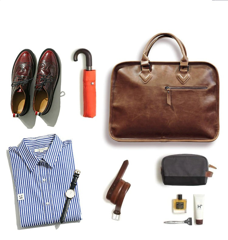 Men's Vintage Leather Briefcase Shoulder Bag-Briefcase-Brown-Free Shipping Leatheretro