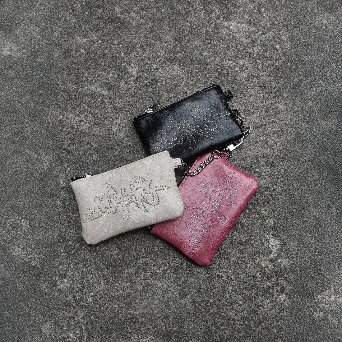 MAKEMORE Cracked Faux Leather Studded Mini Pouch-Bag-Pink-Free Shipping Leatheretro