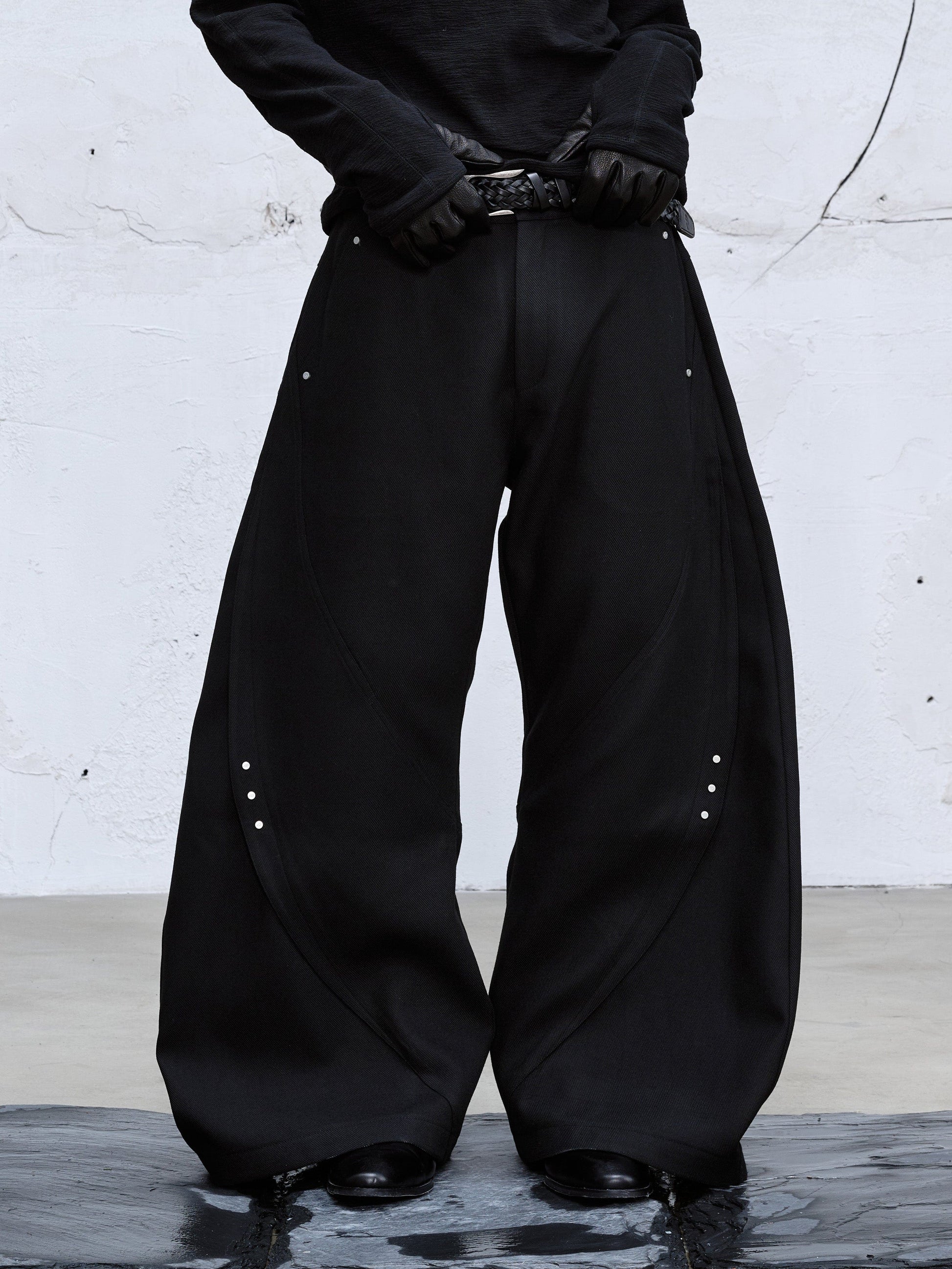 CATSSTAC Curved Draped Wide-Leg Trousers-Pants-M-Free Shipping Leatheretro