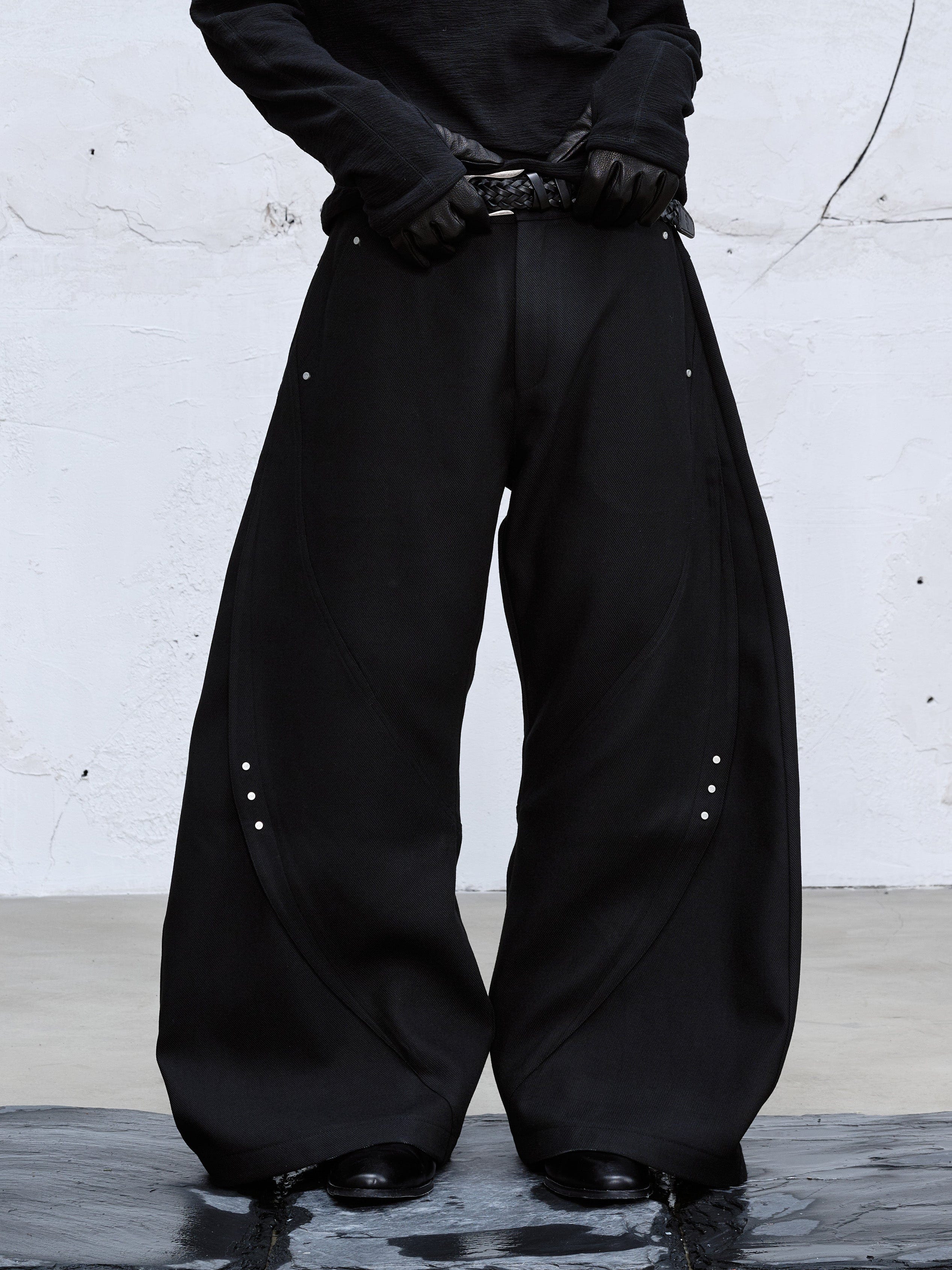 CATSSTAC Curved Draped Wide-Leg Trousers-Pants-M-Free Shipping Leatheretro