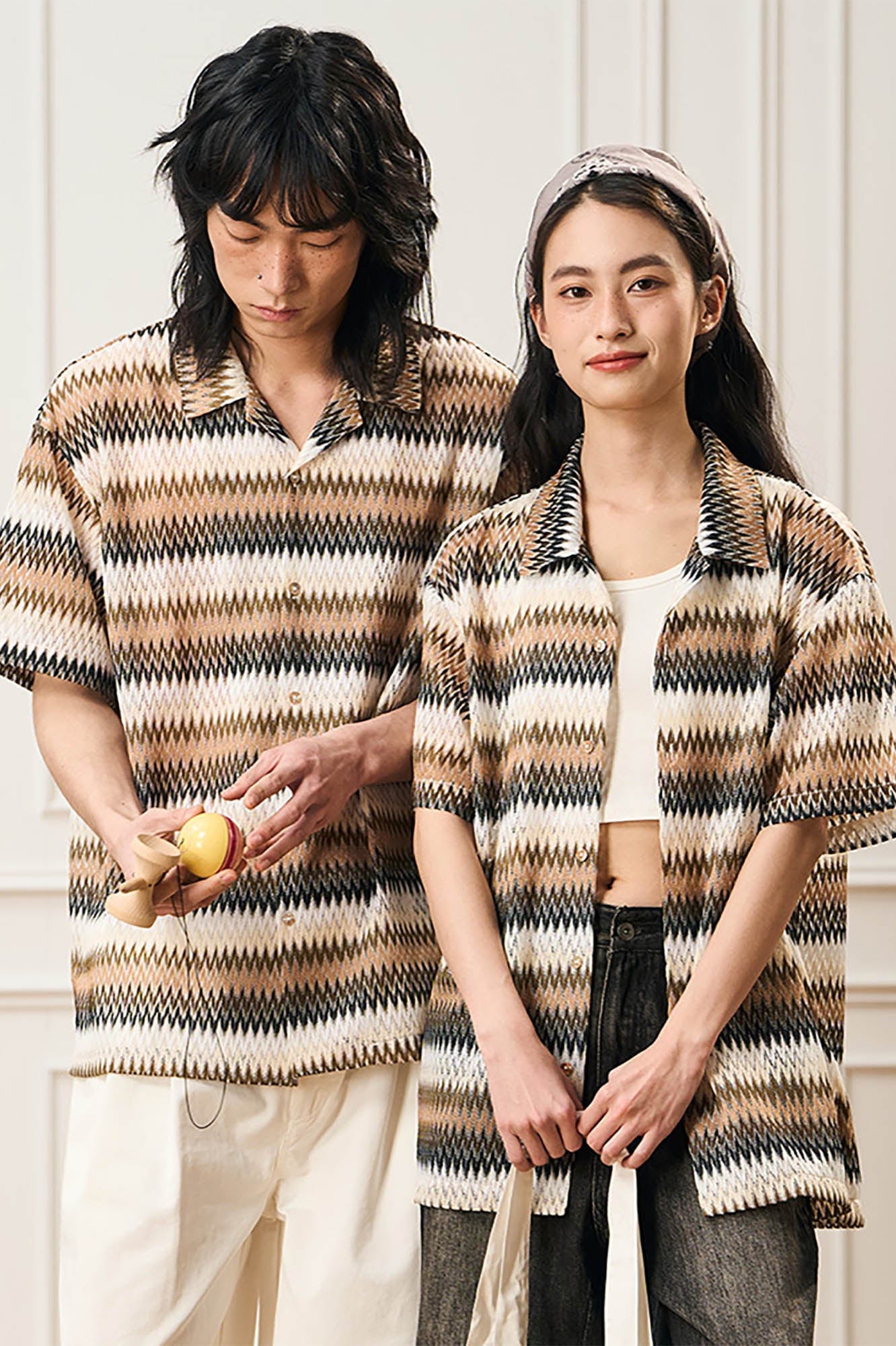 EPIC POETRY Geometric Ripple Knitted Half Shirt Brown-Half shirt-S-Free Shipping Leatheretro