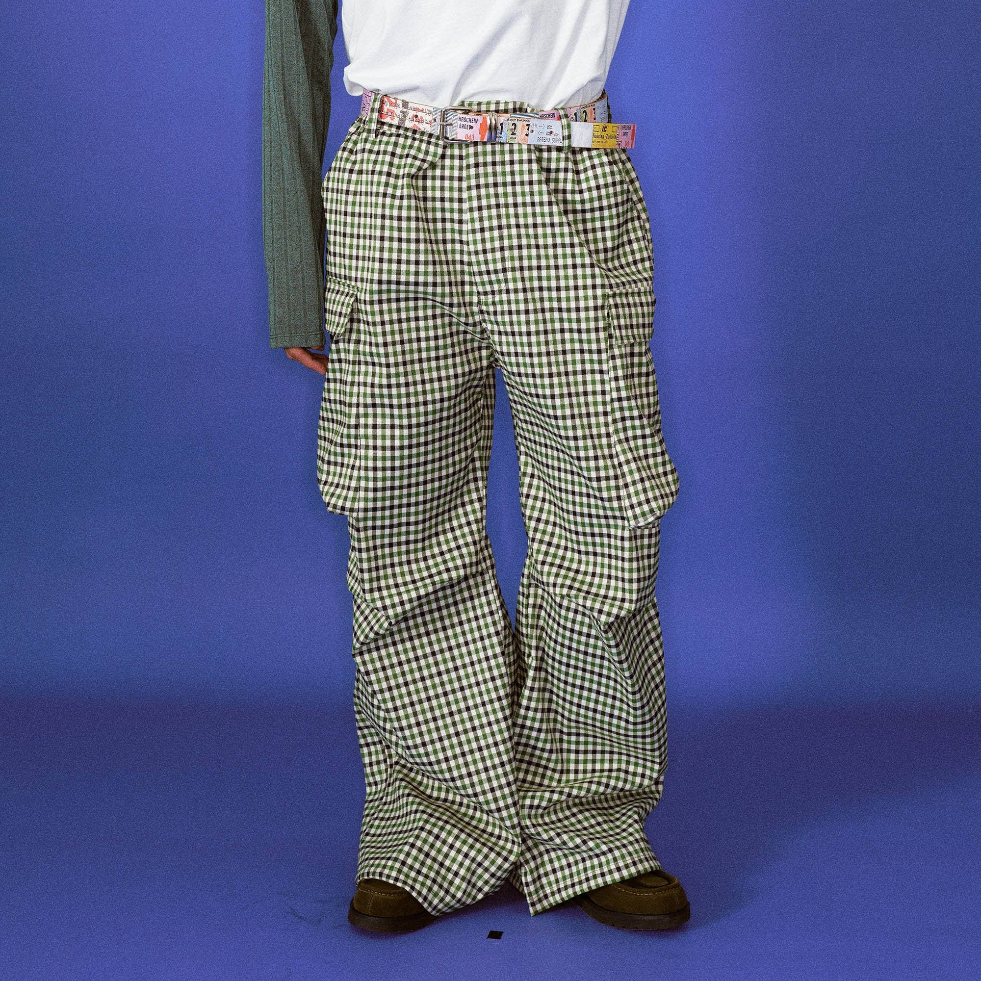TRECLUB Plaid Multi-Pocket Crinkled Cargo Pants-Pants-S-Free Shipping Leatheretro