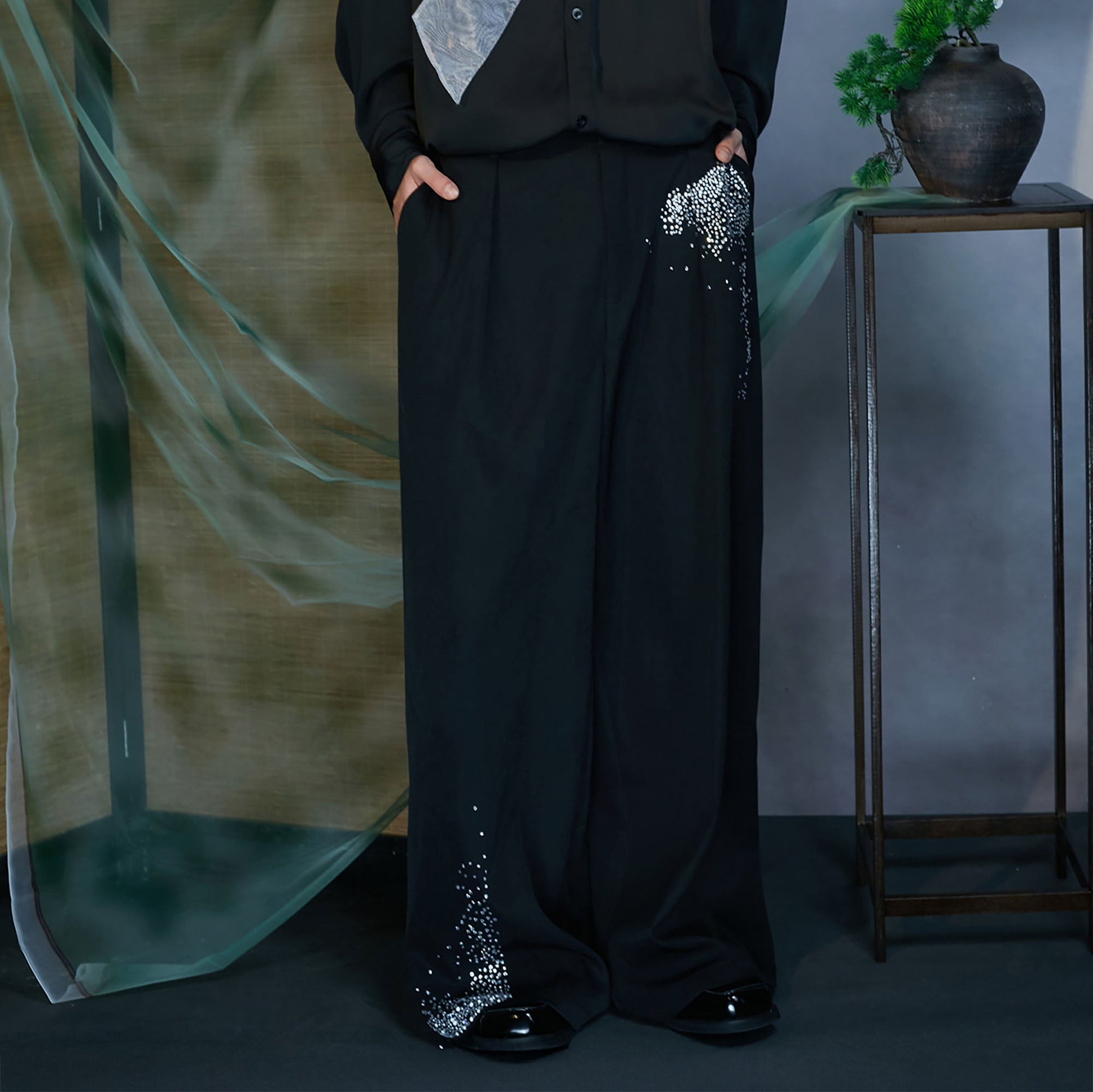 JIECHI Diamond Wide-Leg Pants-Pants-M-Free Shipping Leatheretro