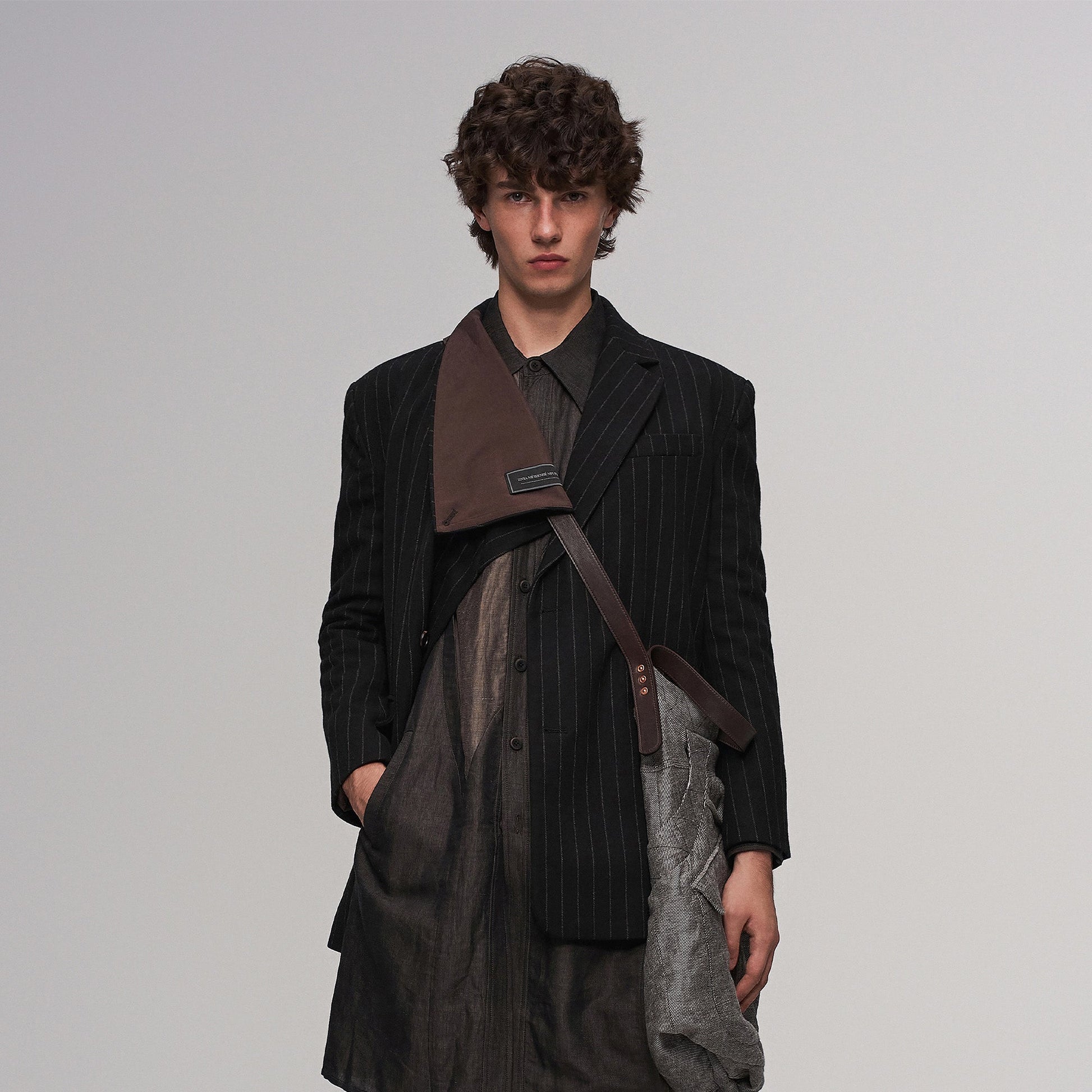 ILNya Nieternite Nifutur Asym Pinstripe Draped Flap Wool Blazer-Jacket-S (0)-Free Shipping Leatheretro