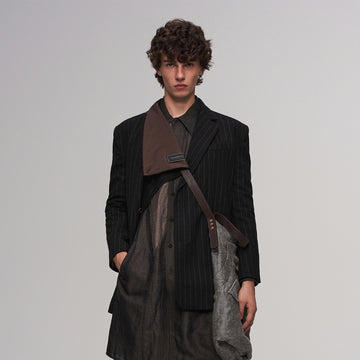 ILNya Nieternite Nifutur Asym Pinstripe Draped Flap Wool Blazer-Jacket-S (0)-Free Shipping Leatheretro