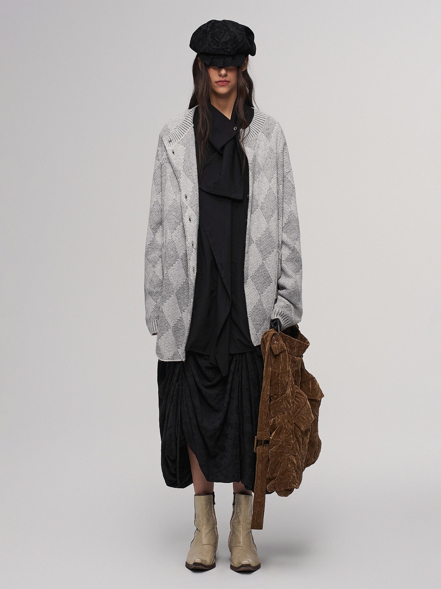 ILNya Nieternite Nifutur Wool-Blend Argyle Jacquard Cardigan Gray-Jacket-S (0)(Preorder)-Free Shipping Leatheretro