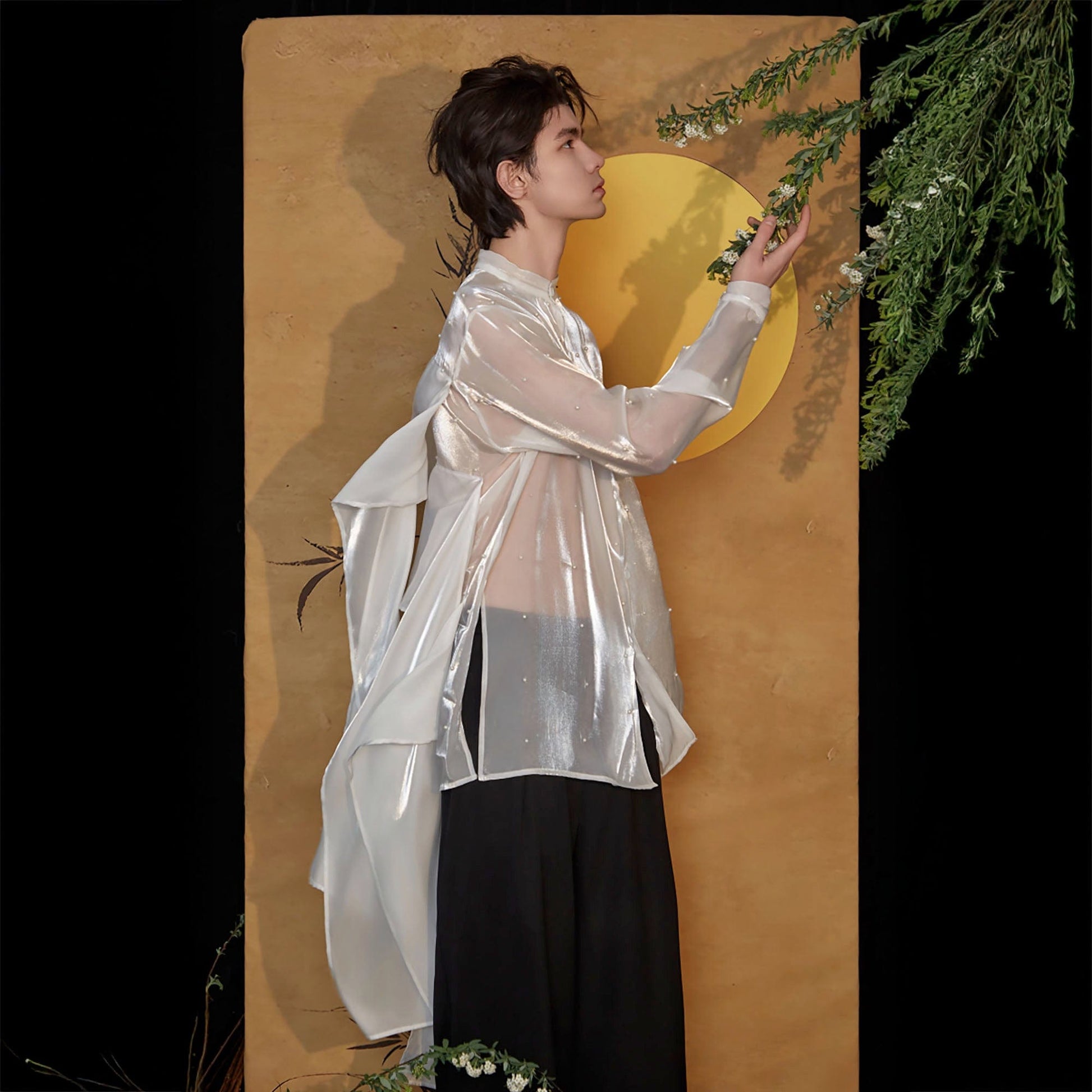JIECHI Pearl Embroidered Layered Ribbon Organza Shirt-Shirt-M-Free Shipping Leatheretro