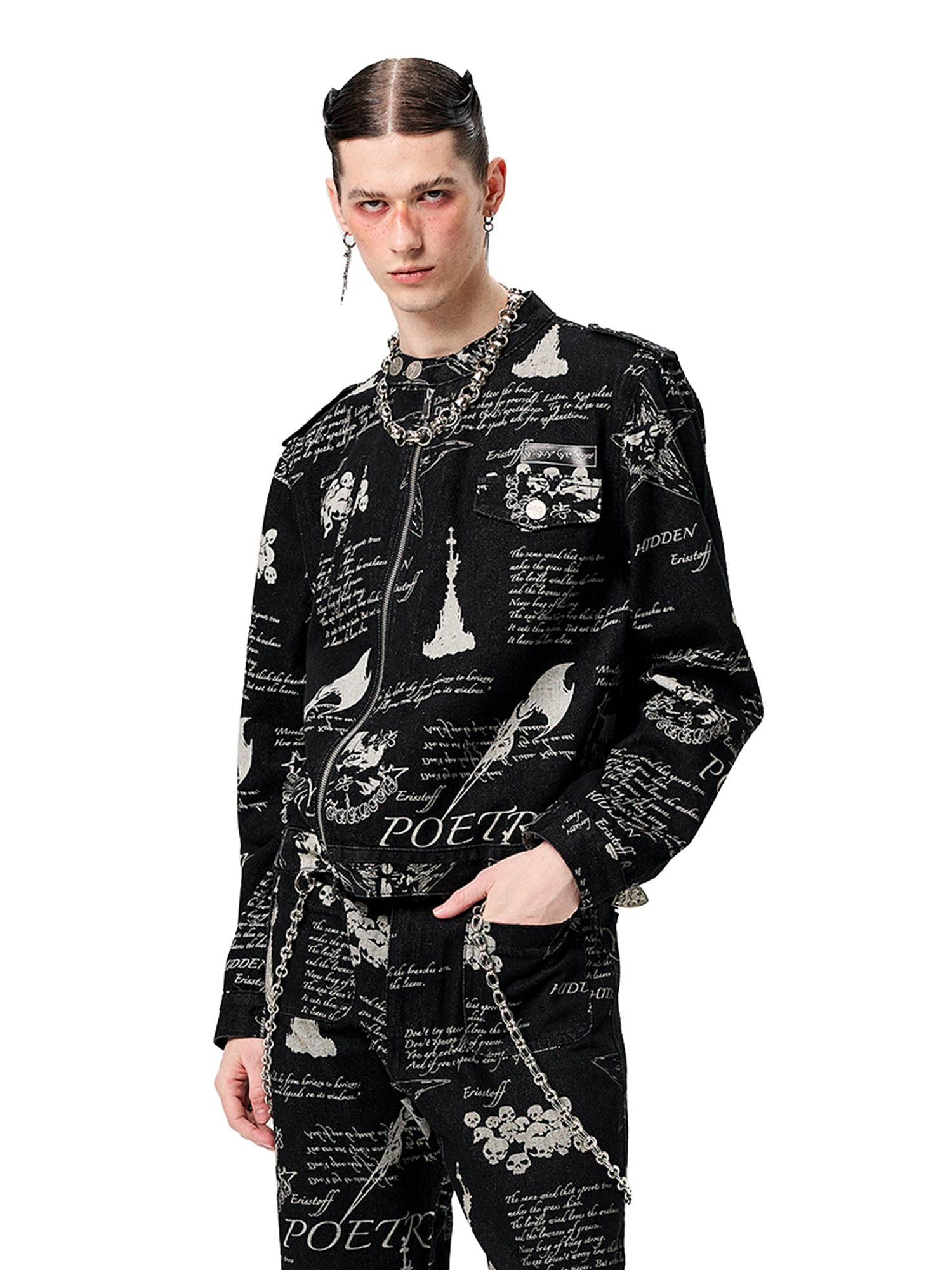 CYCYCY Punk Washed Graffiti Moto Denim Jacket-Jacket-XS-Free Shipping Leatheretro