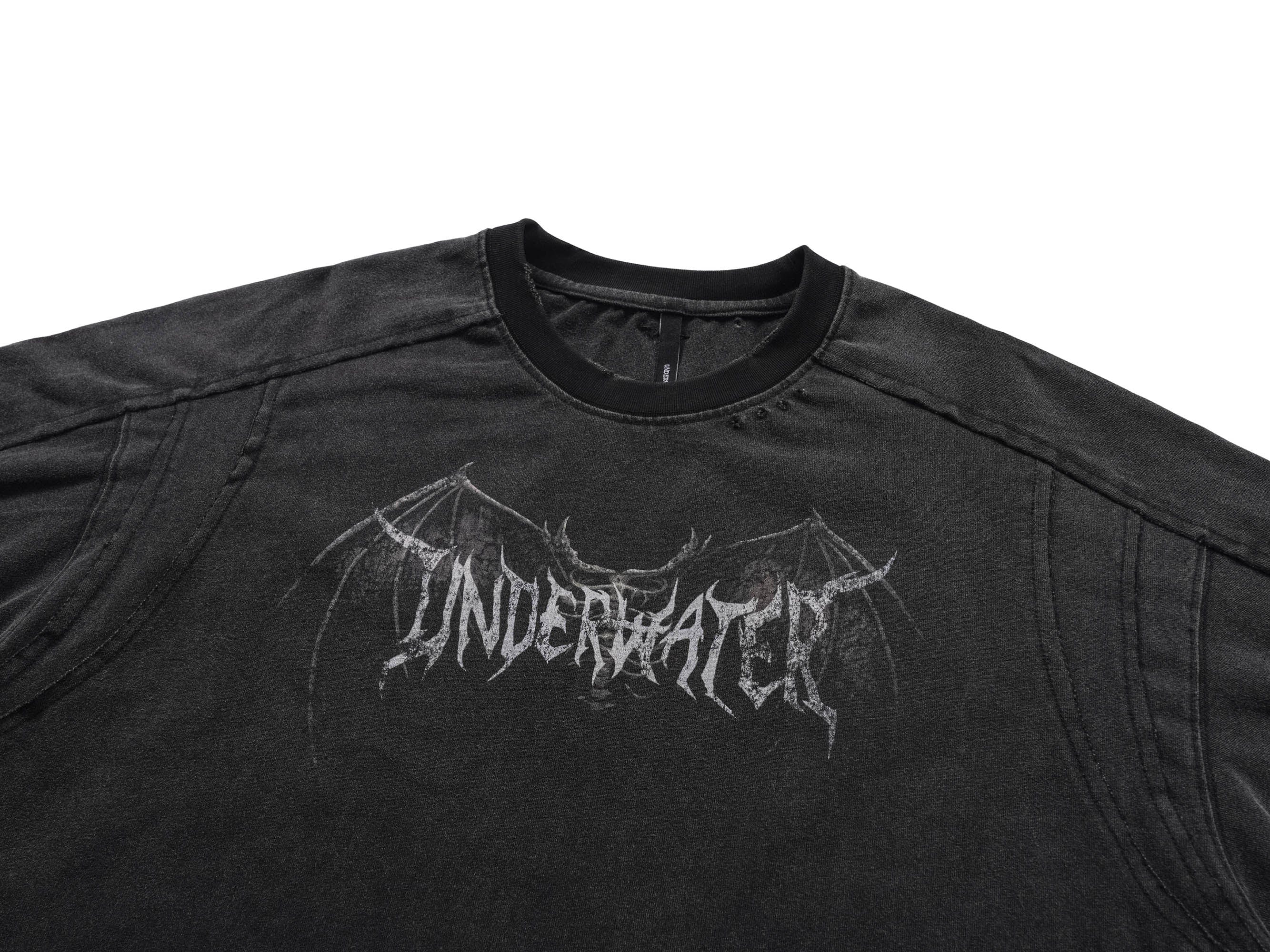 UNDERWATER Hellbound Wing Distressed Spliced Long-Sleeve Tee-L/S Tee-S-Free Shipping Leatheretro