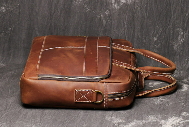 Men's Genuine Leather Vintage Briefcase-Briefcase-Dark Brown-Free Shipping Leatheretro