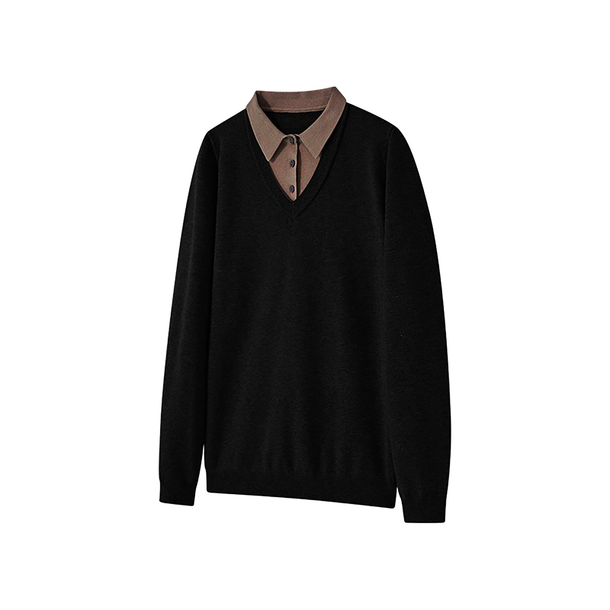 KREATE Contrast Faux Layered Polo Sweater-Sweater-S-Gray-Free Shipping Leatheretro